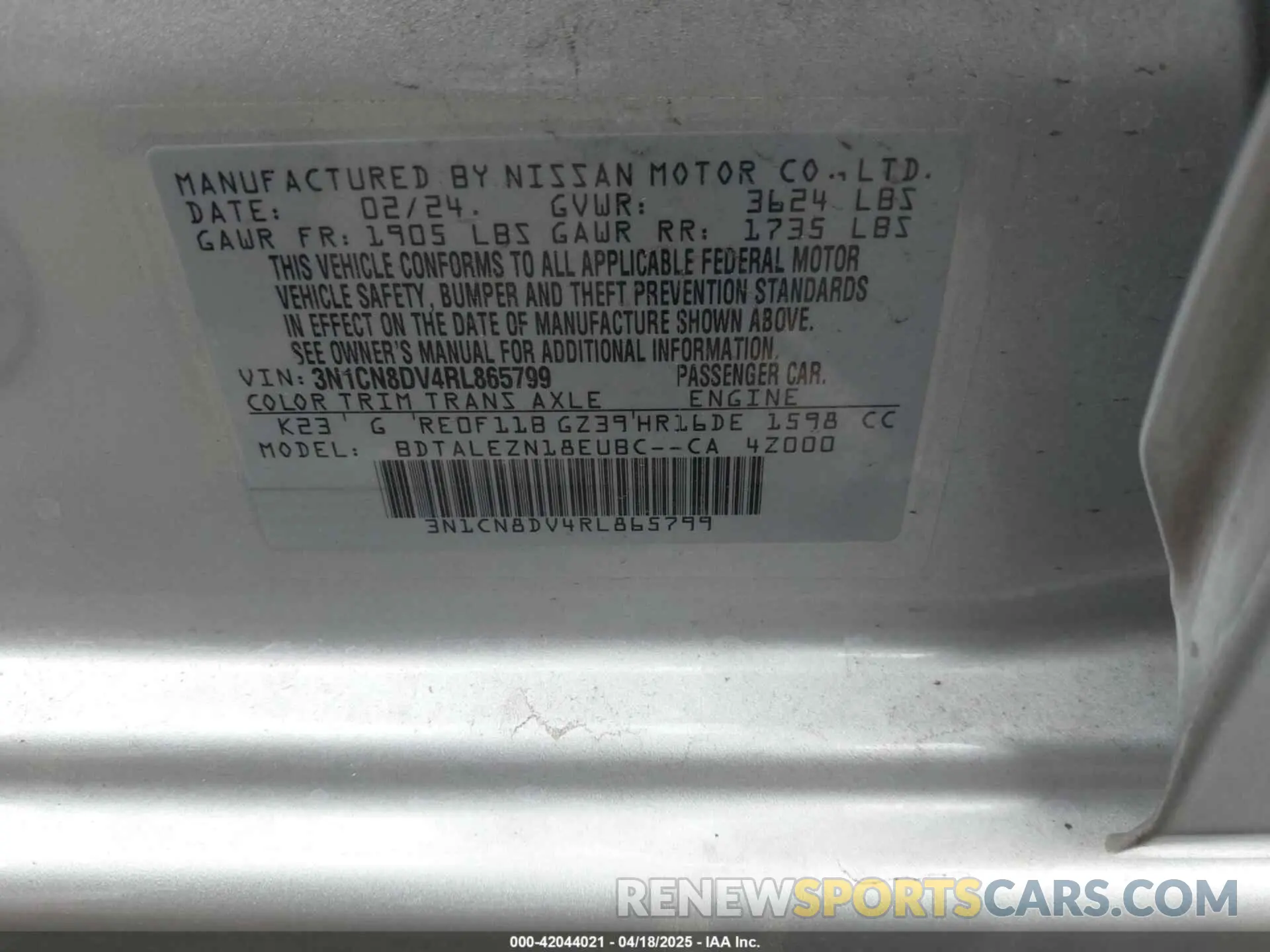 9 Photograph of a damaged car 3N1CN8DV4RL865799 NISSAN VERSA 2024