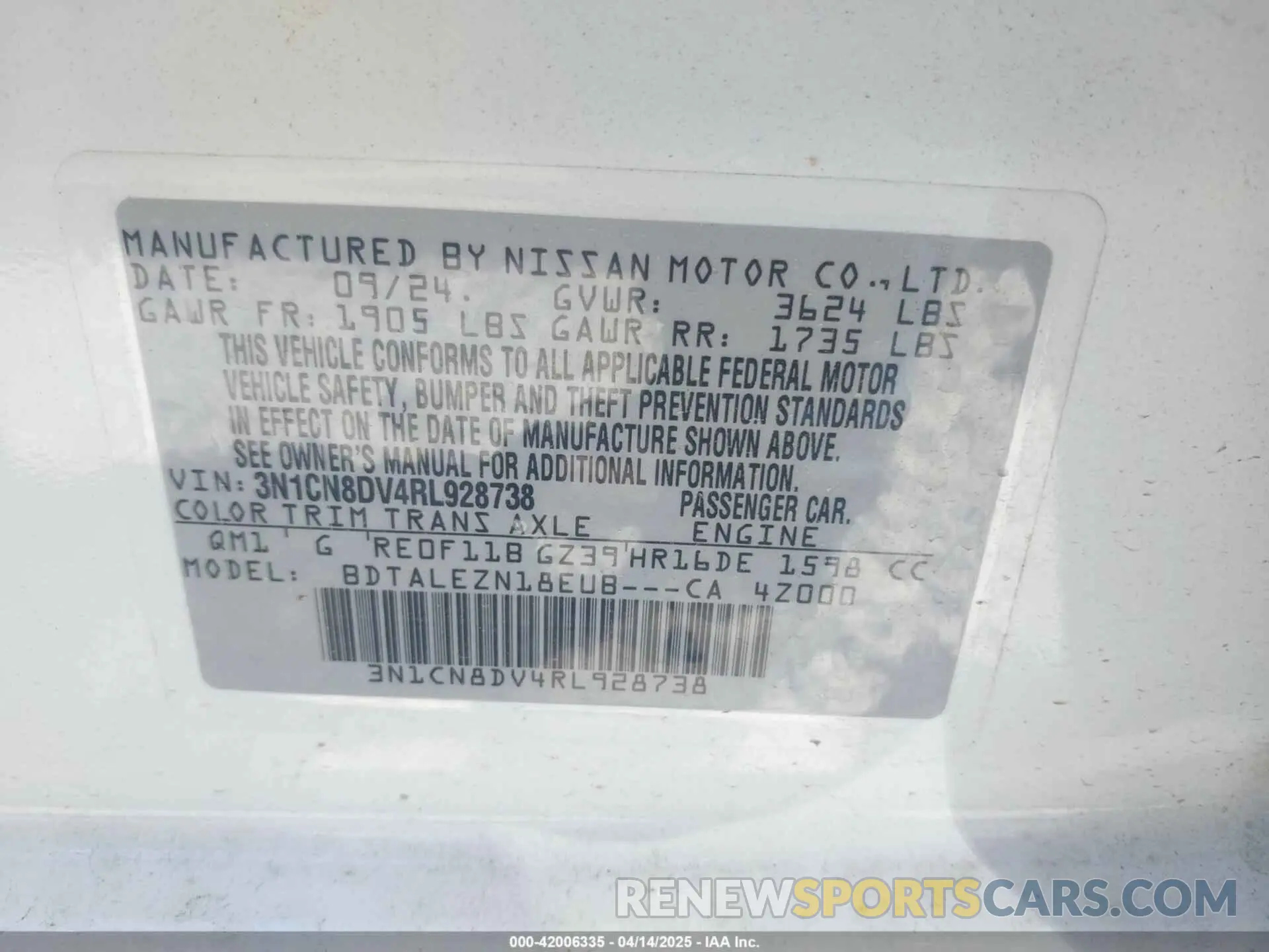 9 Photograph of a damaged car 3N1CN8DV4RL928738 NISSAN VERSA 2024