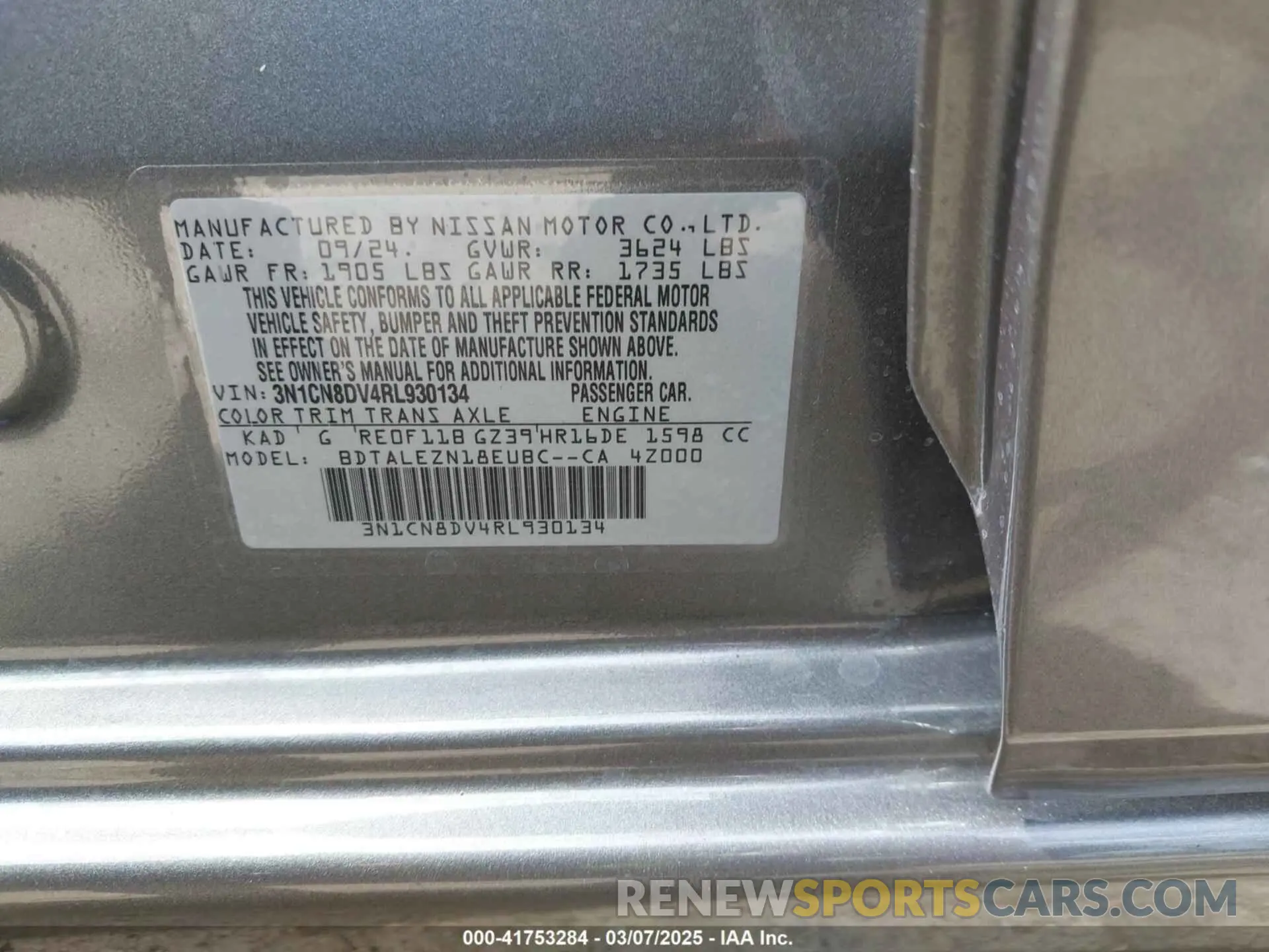 9 Photograph of a damaged car 3N1CN8DV4RL930134 NISSAN VERSA 2024