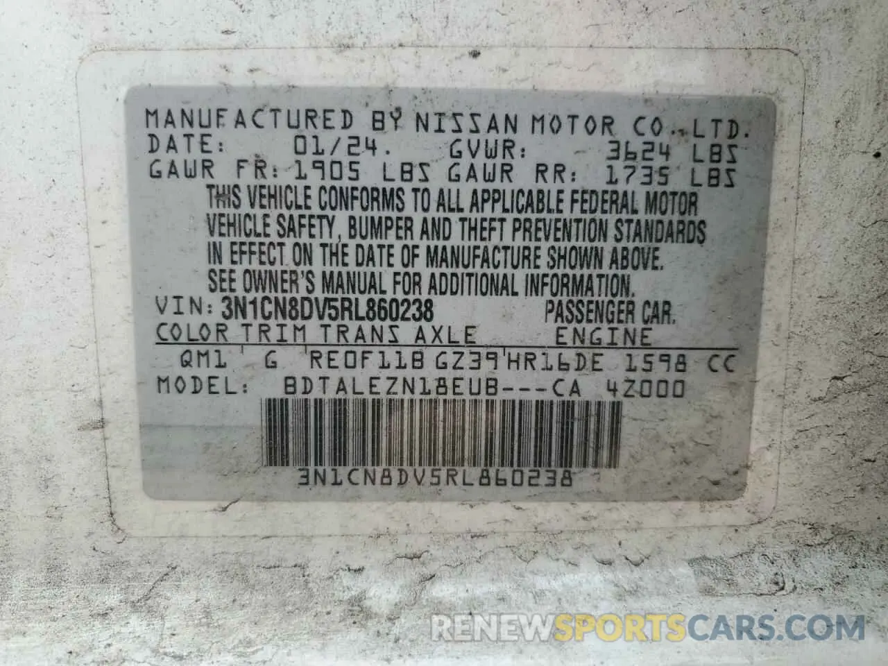 14 Photograph of a damaged car 3N1CN8DV5RL860238 NISSAN VERSA 2024