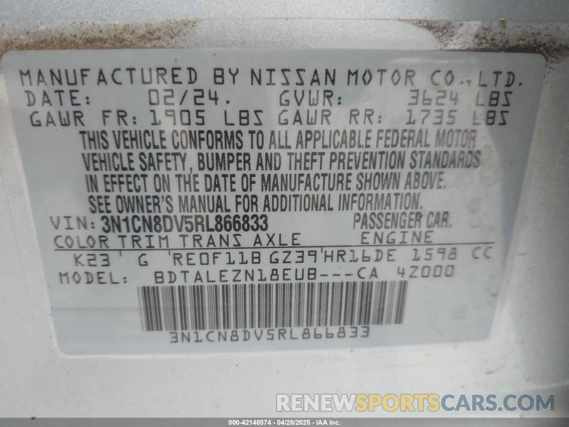 9 Photograph of a damaged car 3N1CN8DV5RL866833 NISSAN VERSA 2024