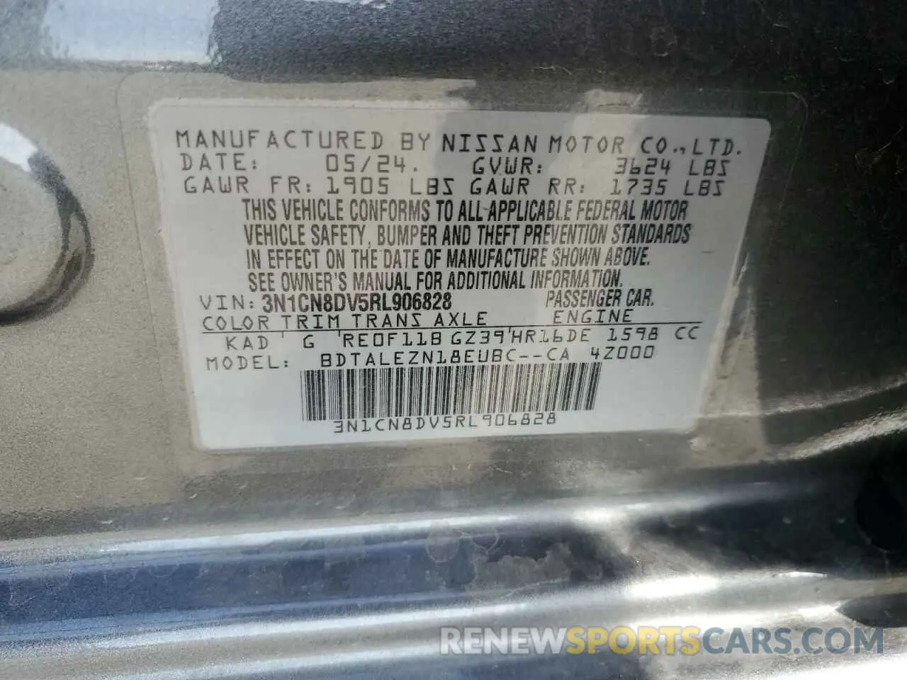 12 Photograph of a damaged car 3N1CN8DV5RL906828 NISSAN VERSA 2024