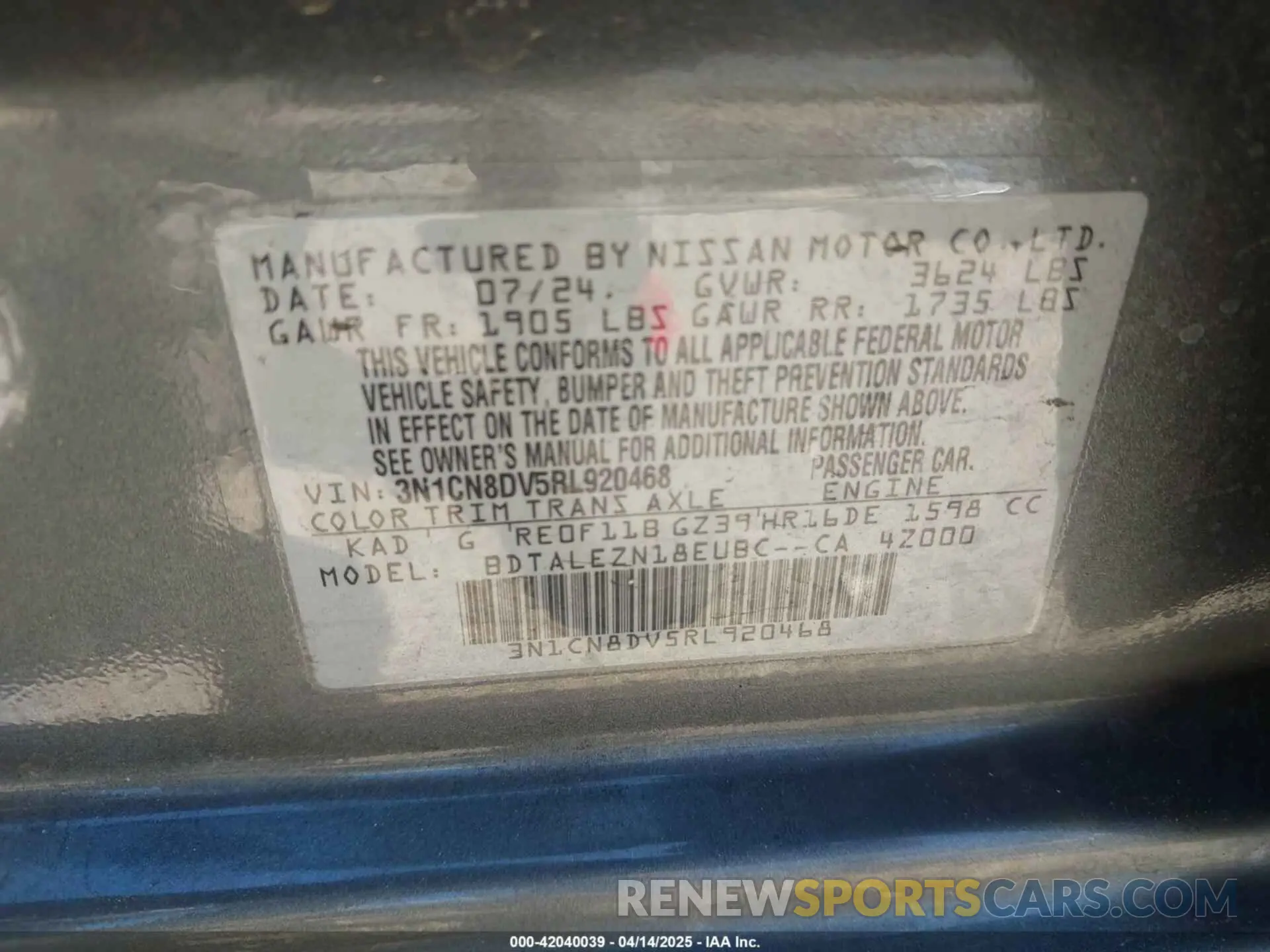 9 Photograph of a damaged car 3N1CN8DV5RL920468 NISSAN VERSA 2024