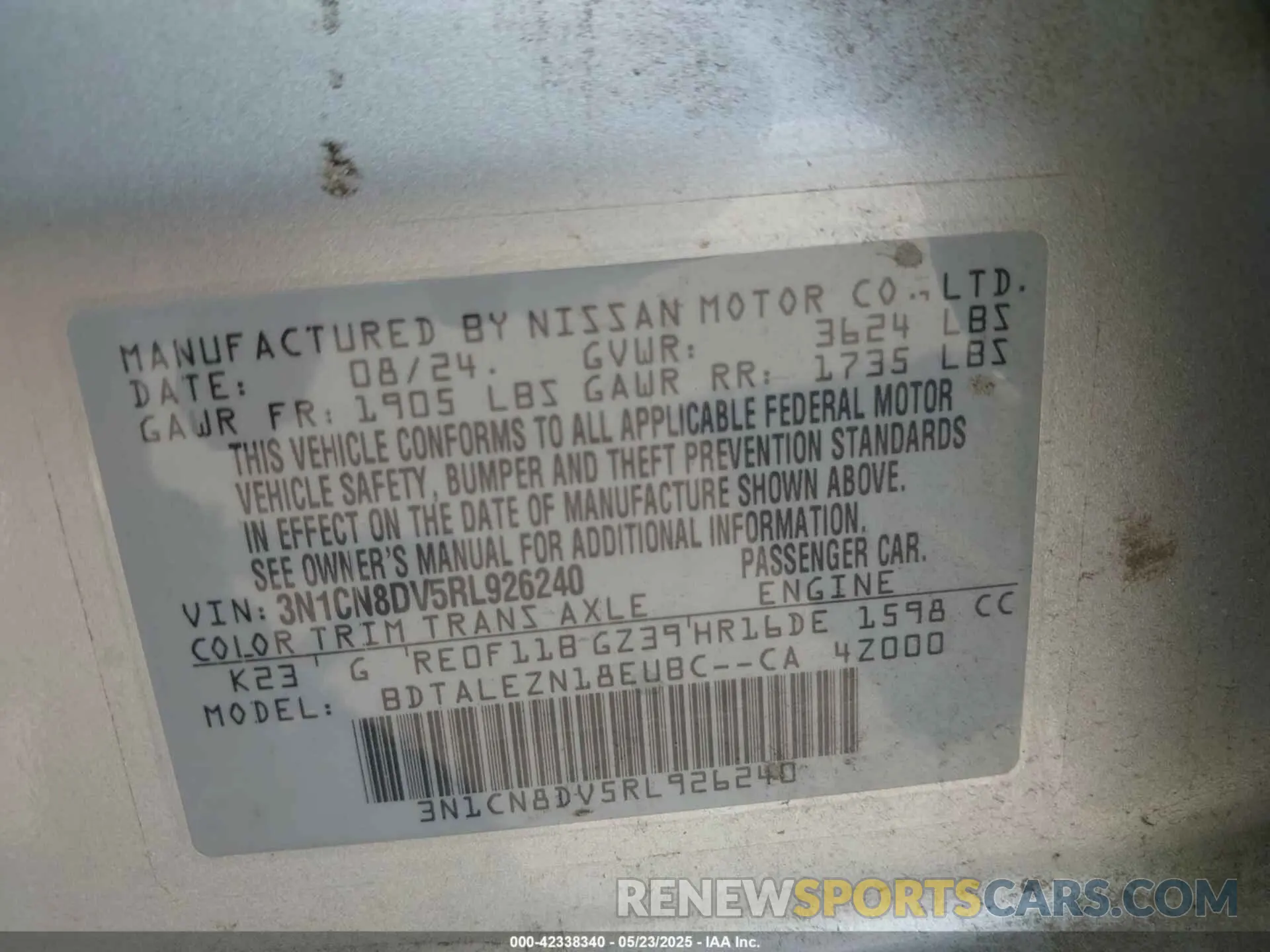 9 Photograph of a damaged car 3N1CN8DV5RL926240 NISSAN VERSA 2024