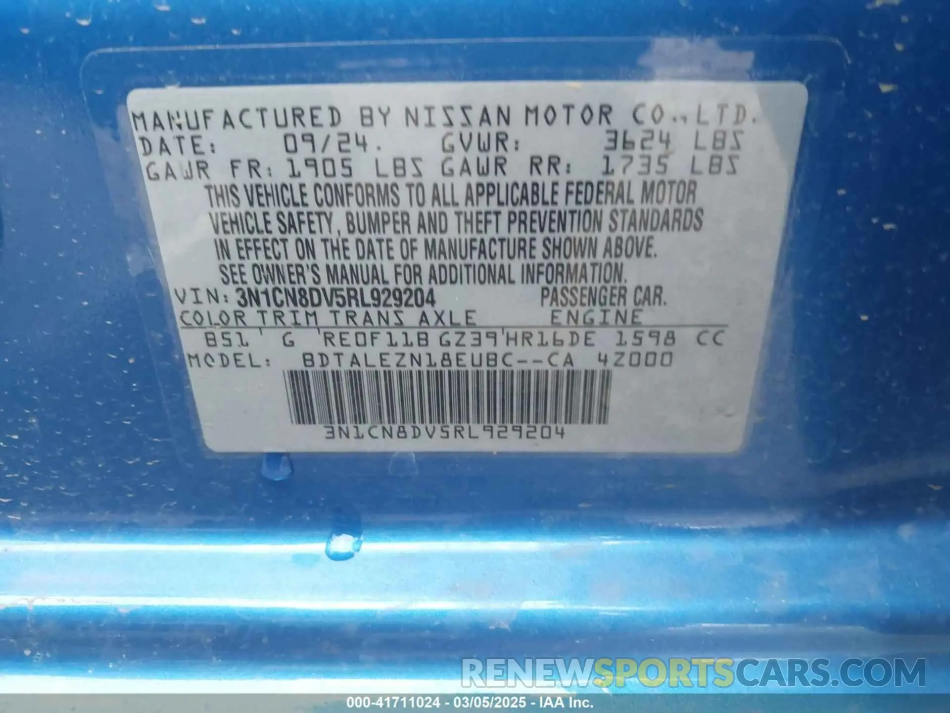 9 Photograph of a damaged car 3N1CN8DV5RL929204 NISSAN VERSA 2024