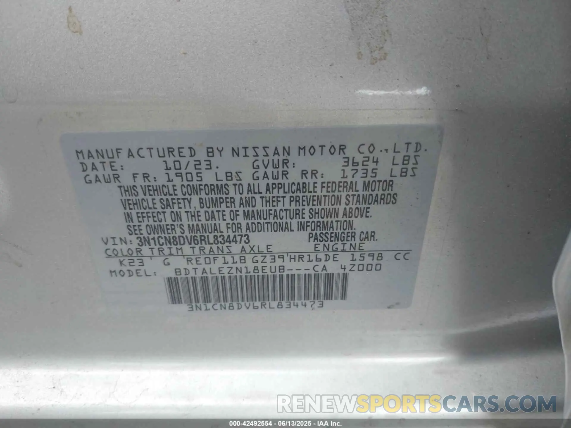 9 Photograph of a damaged car 3N1CN8DV6RL834473 NISSAN VERSA 2024