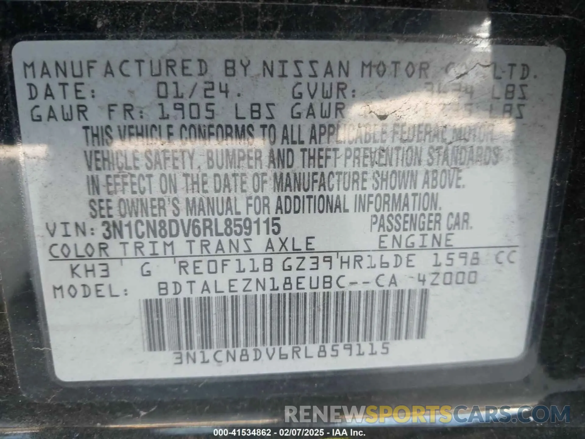 9 Photograph of a damaged car 3N1CN8DV6RL859115 NISSAN VERSA 2024