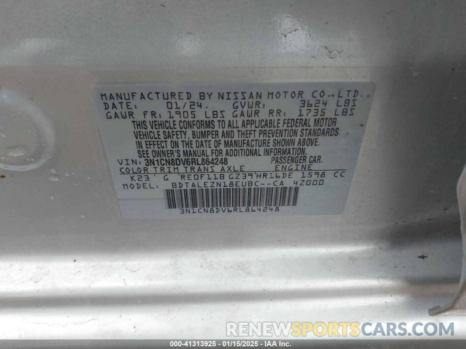 9 Photograph of a damaged car 3N1CN8DV6RL864248 NISSAN VERSA 2024