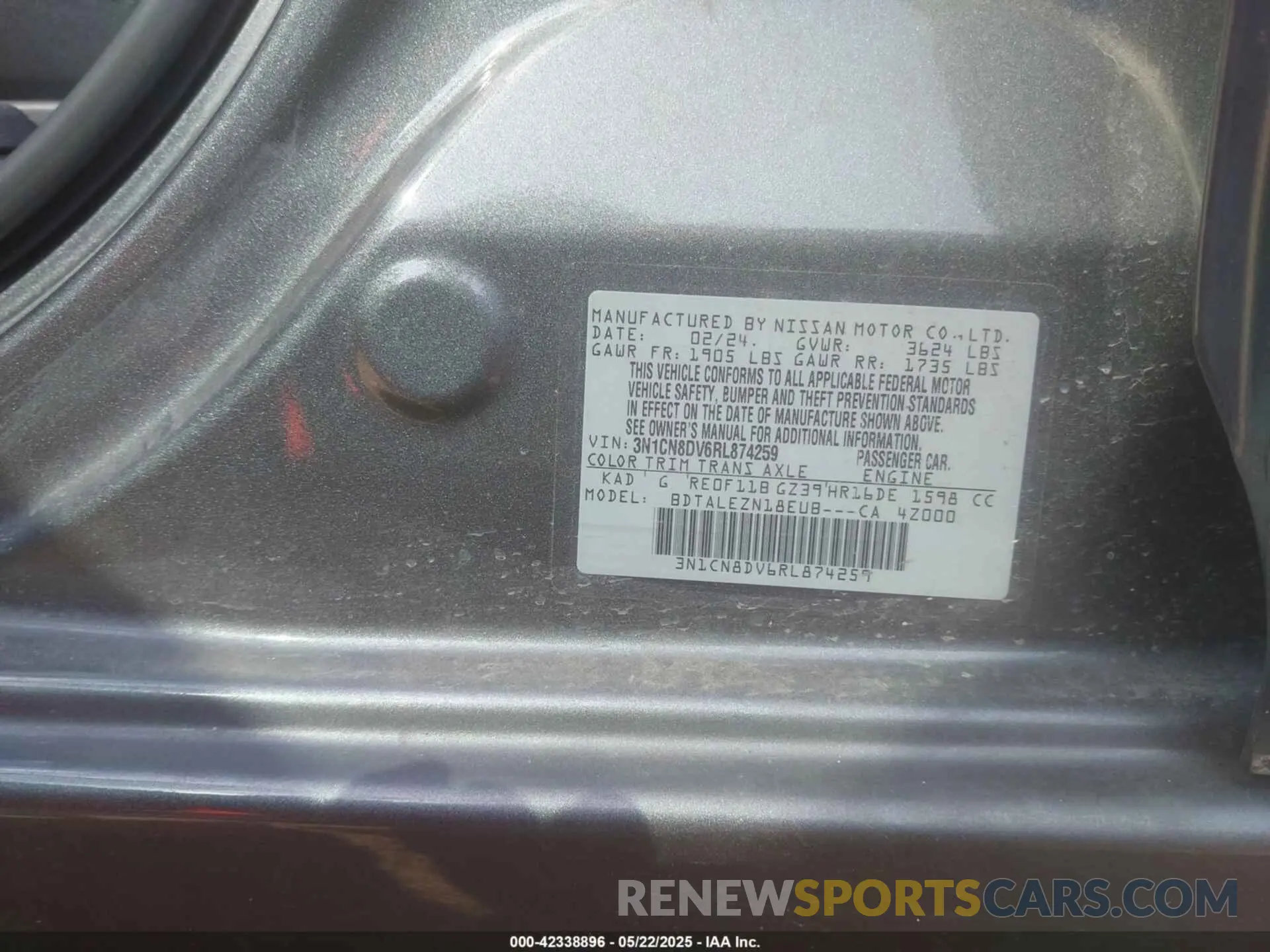 9 Photograph of a damaged car 3N1CN8DV6RL874259 NISSAN VERSA 2024