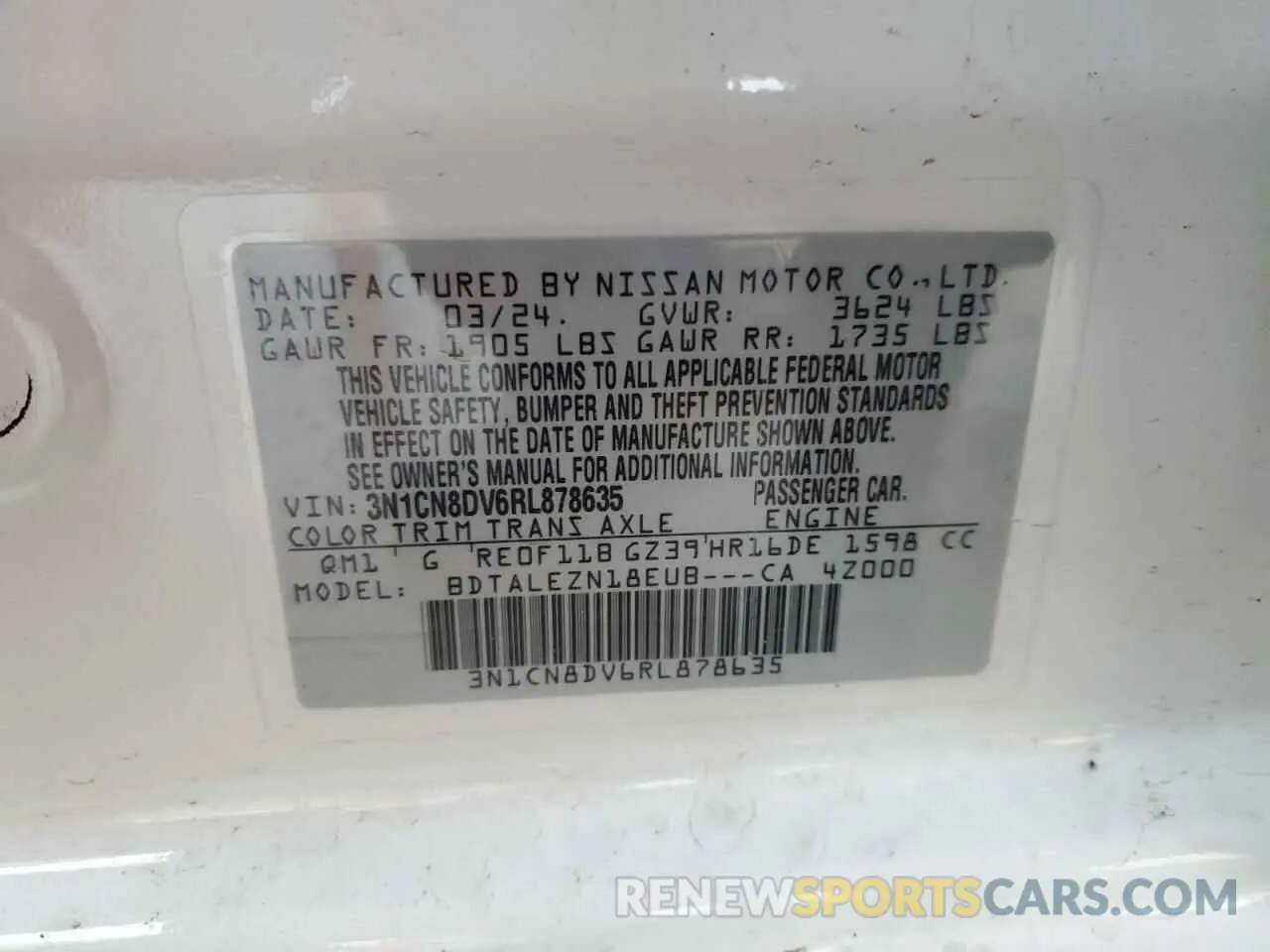 12 Photograph of a damaged car 3N1CN8DV6RL878635 NISSAN VERSA 2024