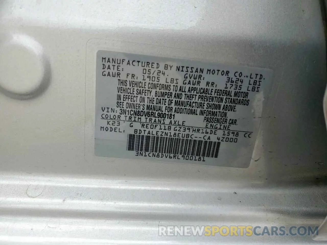12 Photograph of a damaged car 3N1CN8DV6RL900181 NISSAN VERSA 2024