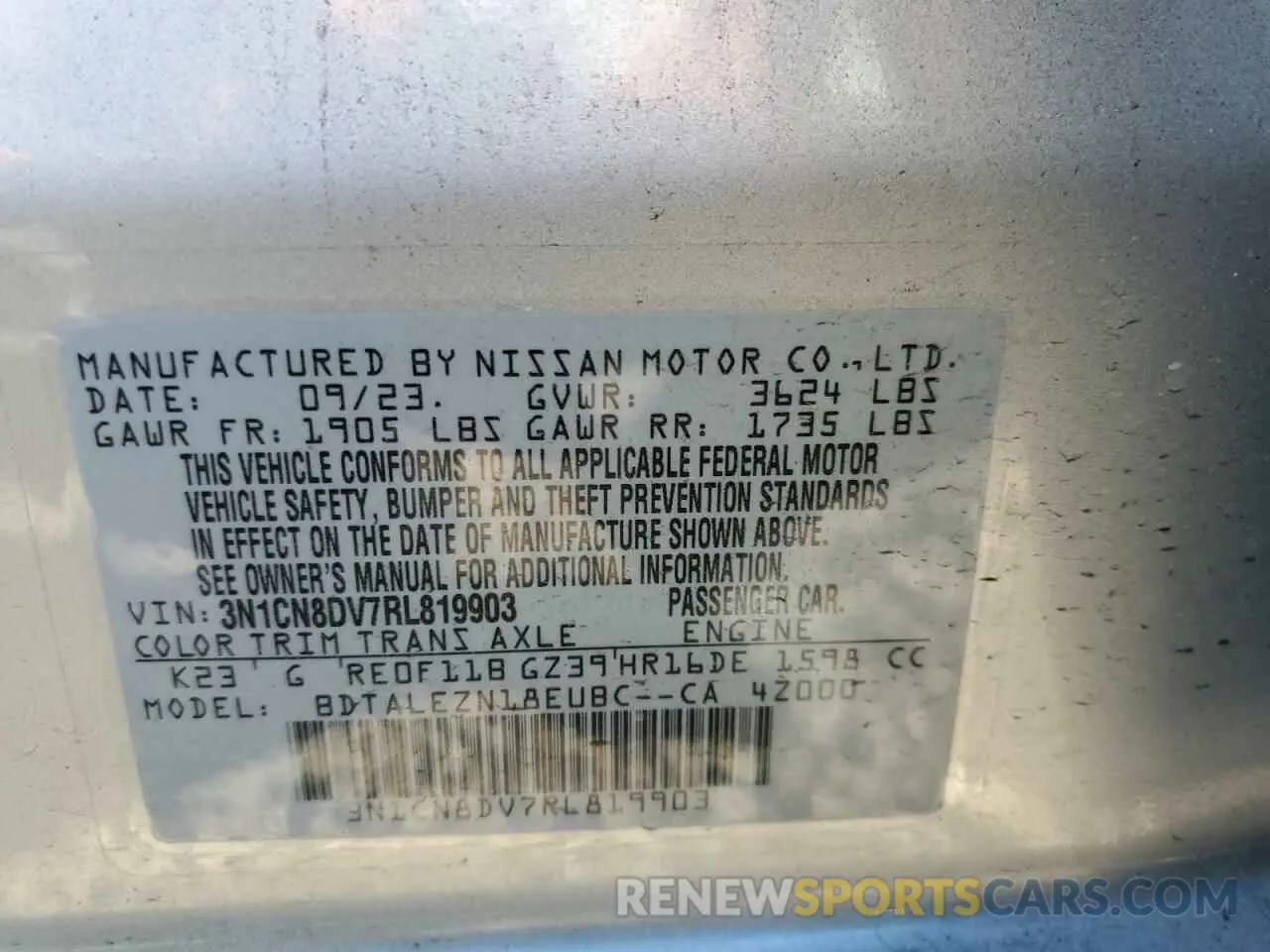12 Photograph of a damaged car 3N1CN8DV7RL819903 NISSAN VERSA 2024