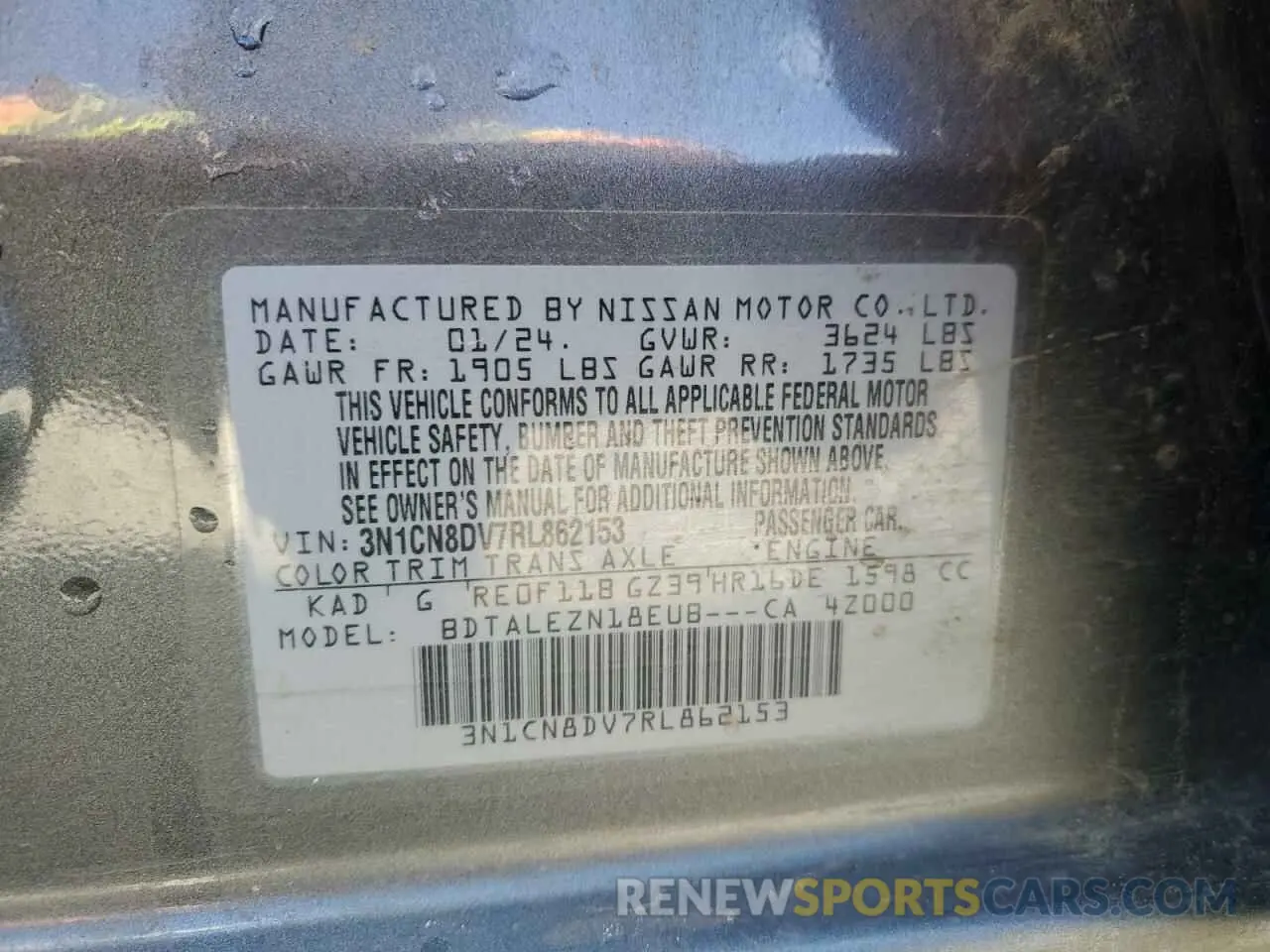12 Photograph of a damaged car 3N1CN8DV7RL862153 NISSAN VERSA 2024