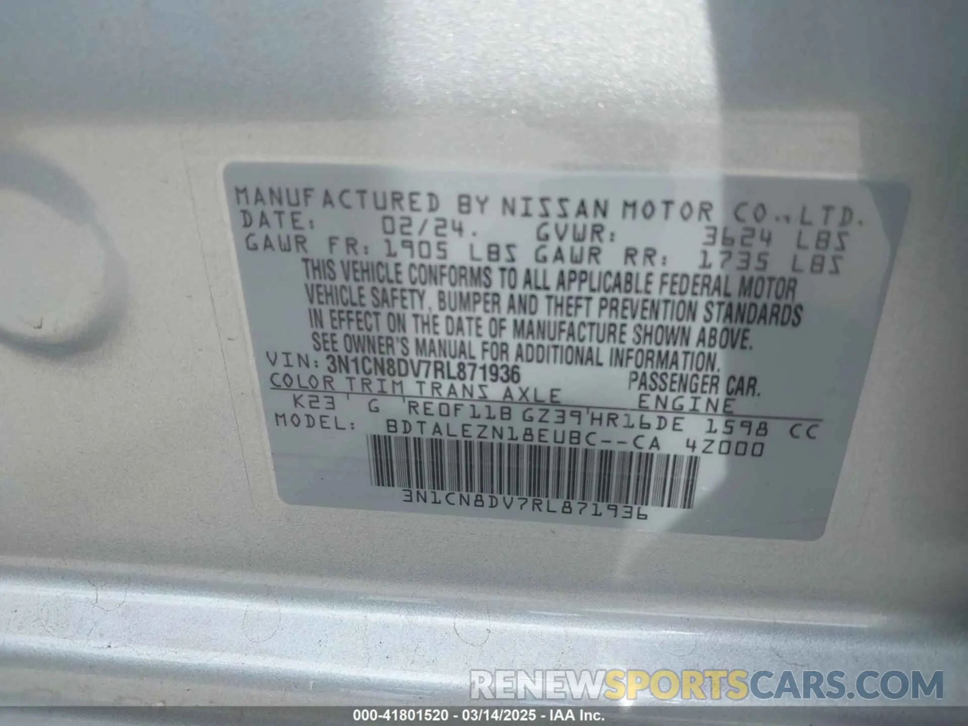9 Photograph of a damaged car 3N1CN8DV7RL871936 NISSAN VERSA 2024