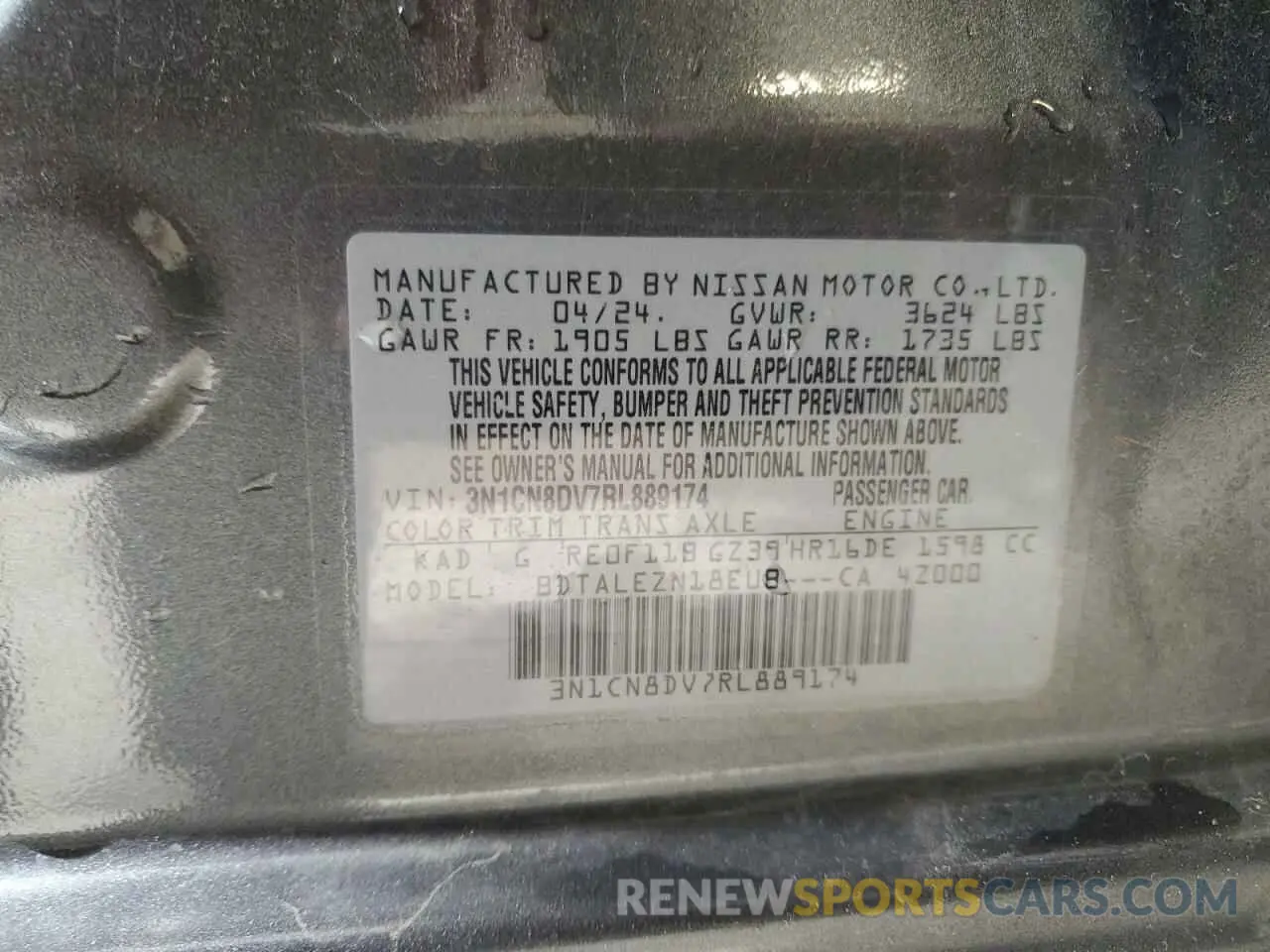 12 Photograph of a damaged car 3N1CN8DV7RL889174 NISSAN VERSA 2024