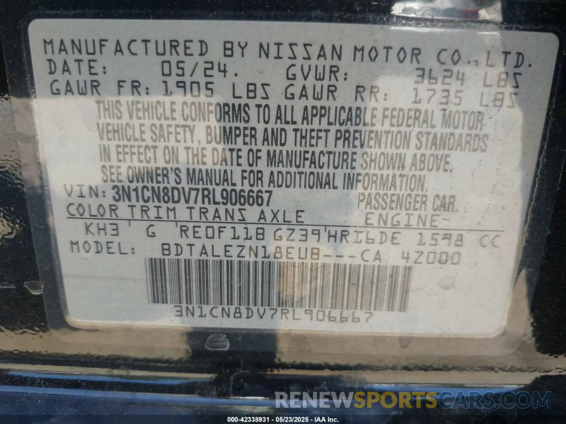 9 Photograph of a damaged car 3N1CN8DV7RL906667 NISSAN VERSA 2024