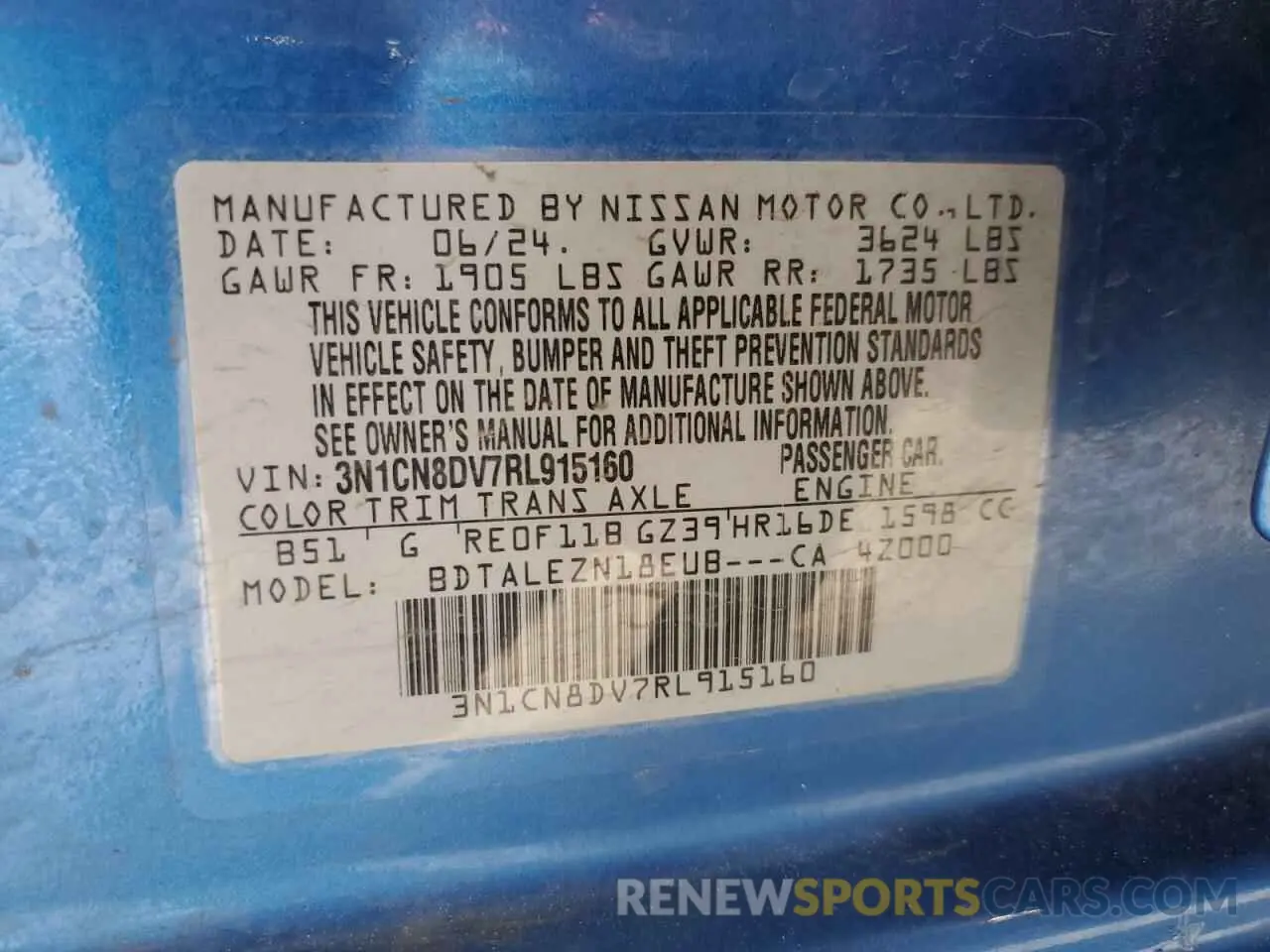 14 Photograph of a damaged car 3N1CN8DV7RL915160 NISSAN VERSA 2024
