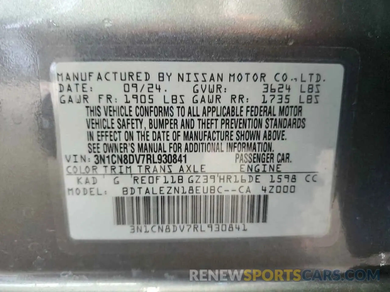 13 Photograph of a damaged car 3N1CN8DV7RL930841 NISSAN VERSA 2024