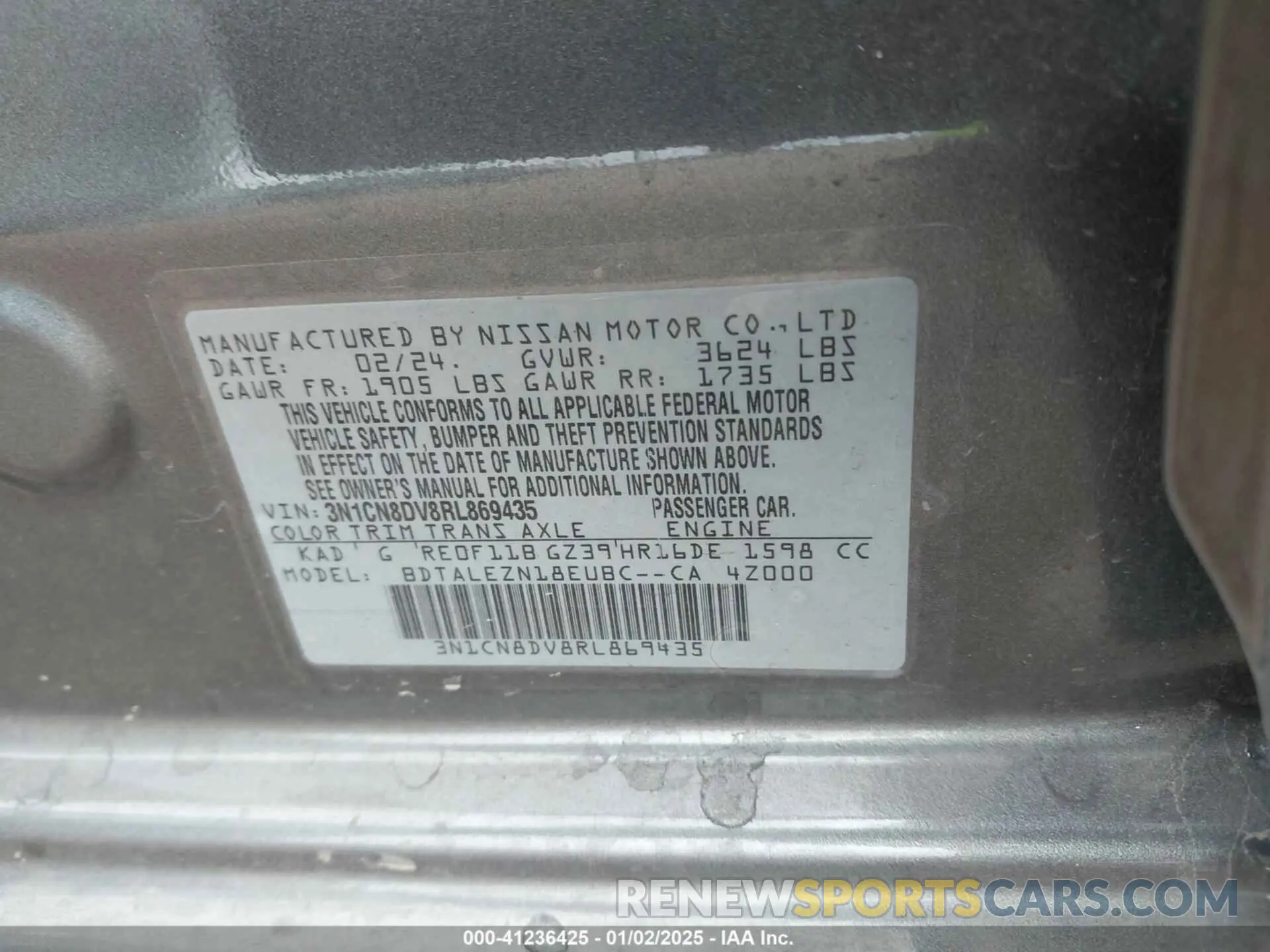 9 Photograph of a damaged car 3N1CN8DV8RL869435 NISSAN VERSA 2024