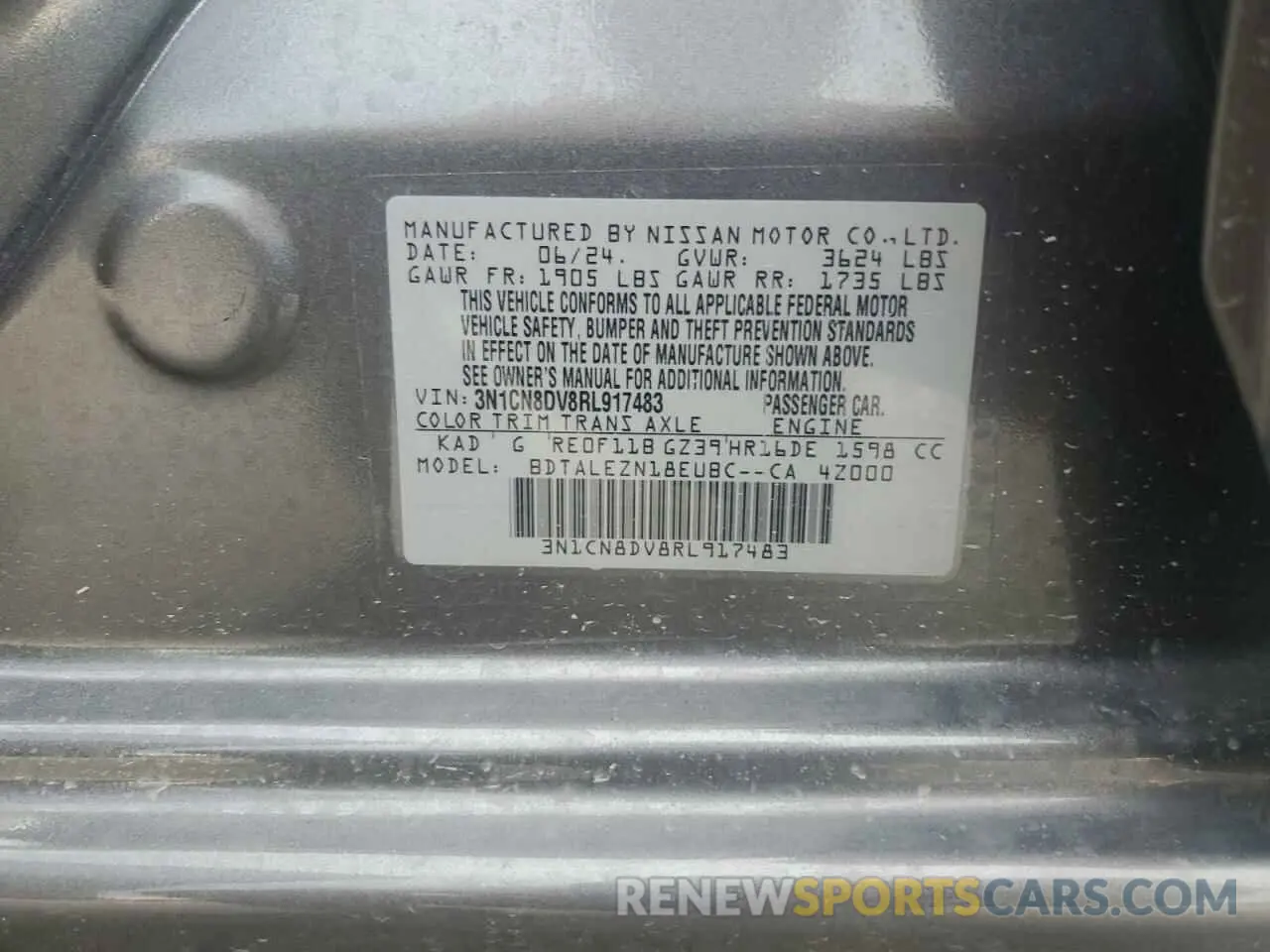 12 Photograph of a damaged car 3N1CN8DV8RL917483 NISSAN VERSA 2024