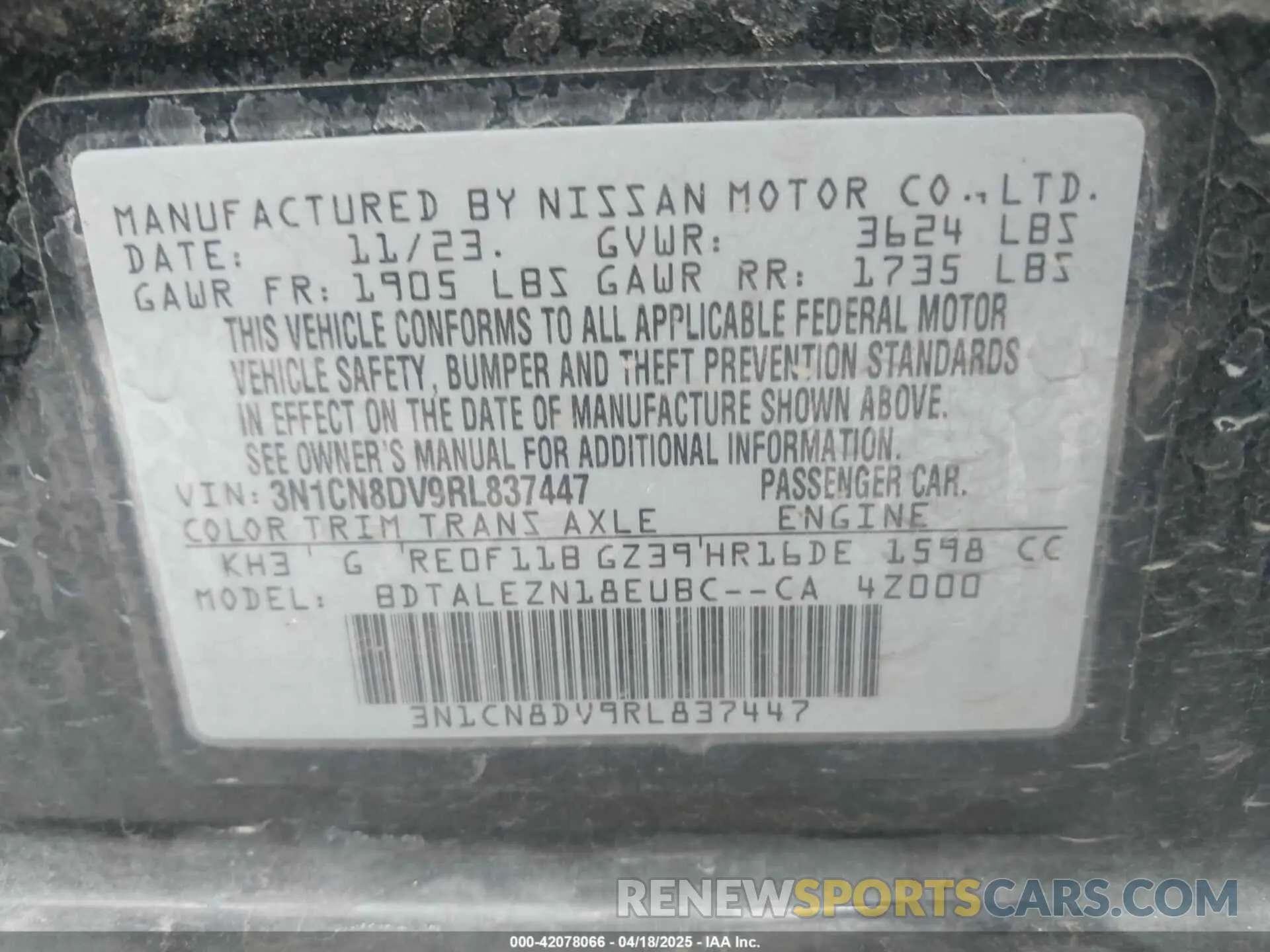 9 Photograph of a damaged car 3N1CN8DV9RL837447 NISSAN VERSA 2024