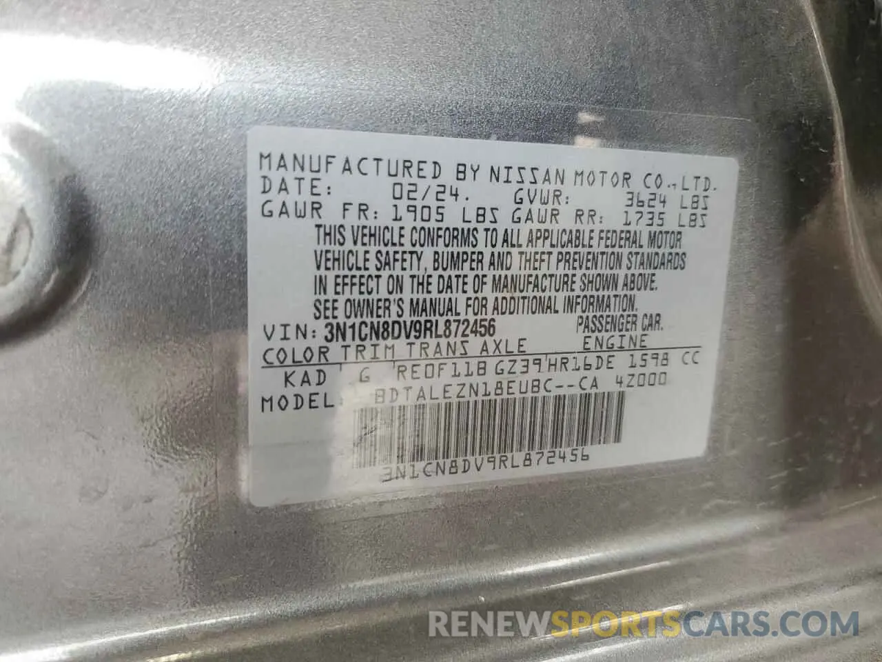13 Photograph of a damaged car 3N1CN8DV9RL872456 NISSAN VERSA 2024