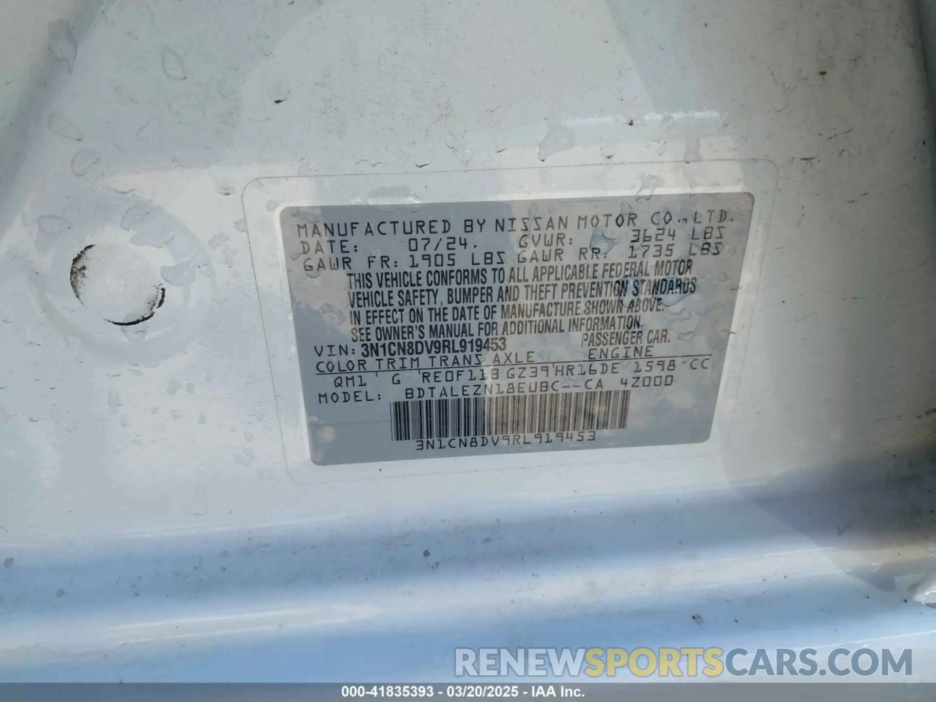 9 Photograph of a damaged car 3N1CN8DV9RL919453 NISSAN VERSA 2024