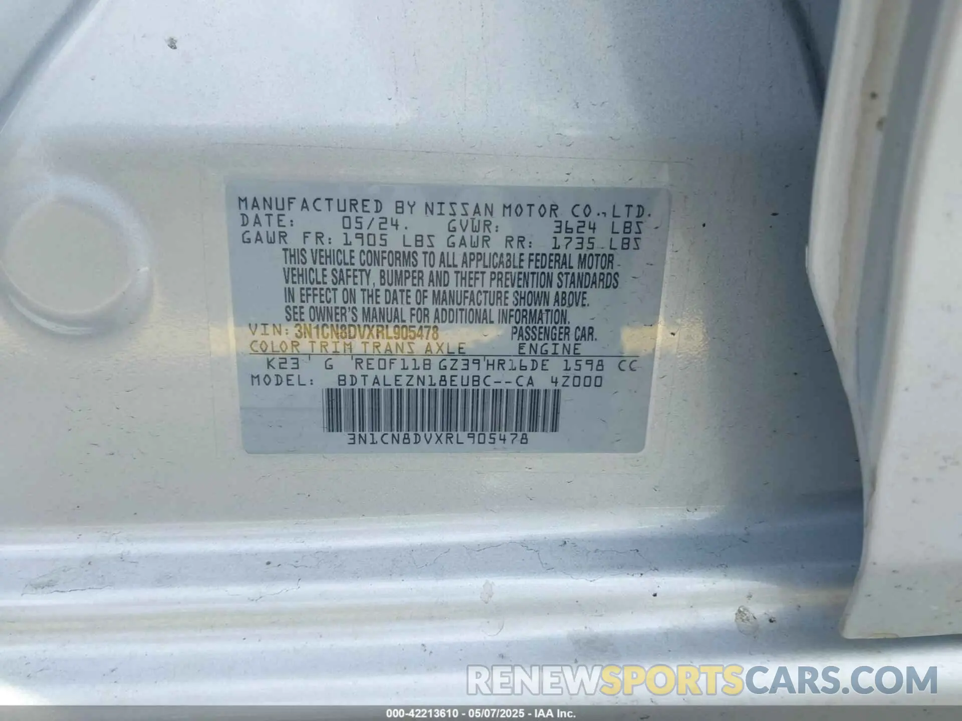 9 Photograph of a damaged car 3N1CN8DVXRL905478 NISSAN VERSA 2024