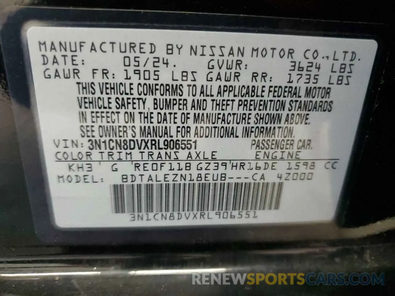 12 Photograph of a damaged car 3N1CN8DVXRL906551 NISSAN VERSA 2024