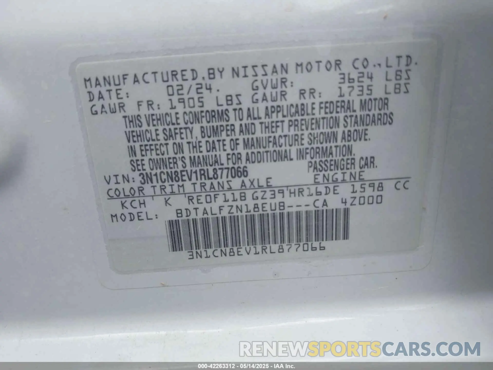 9 Photograph of a damaged car 3N1CN8EV1RL877066 NISSAN VERSA 2024