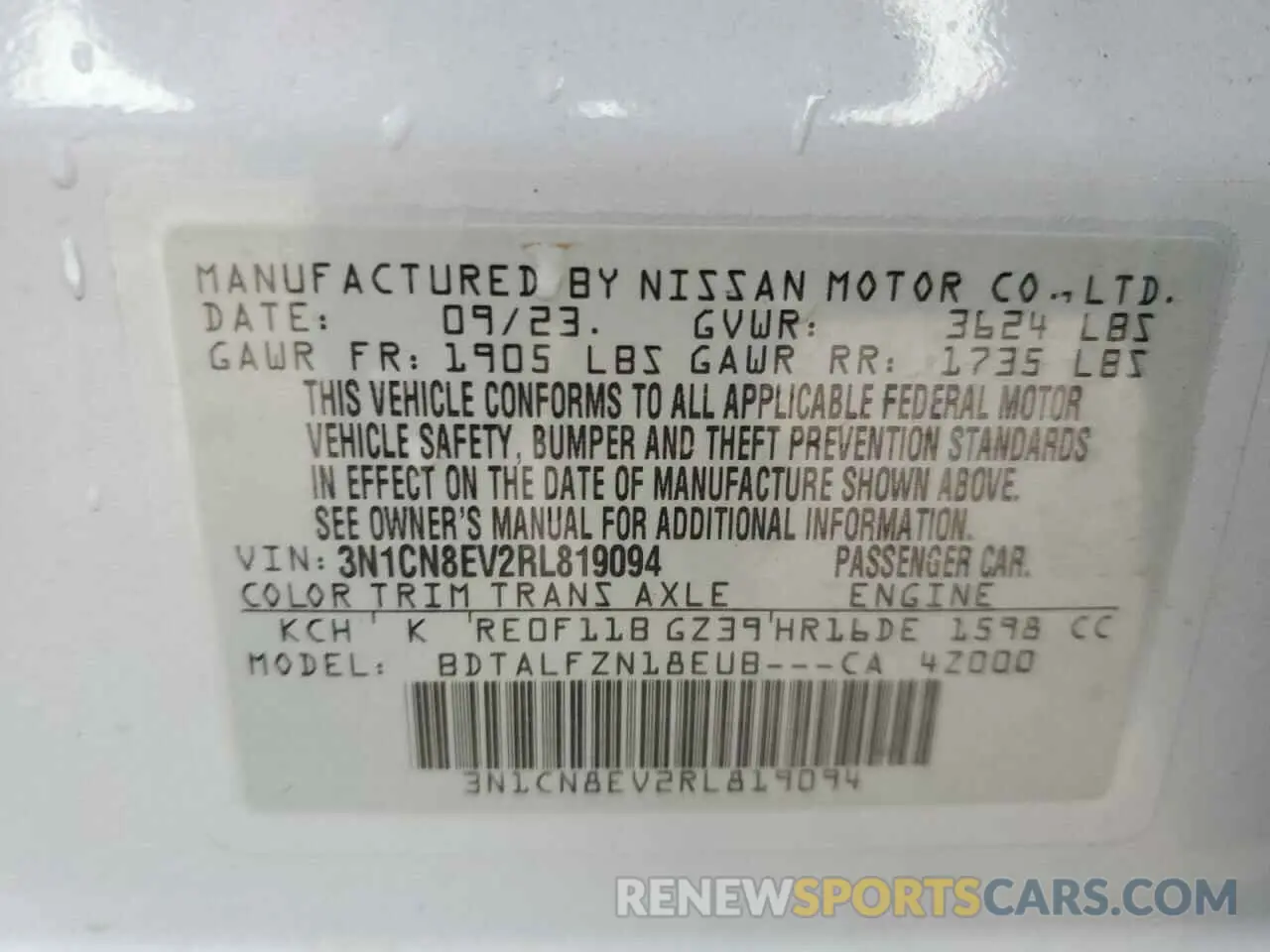 14 Photograph of a damaged car 3N1CN8EV2RL819094 NISSAN VERSA 2024