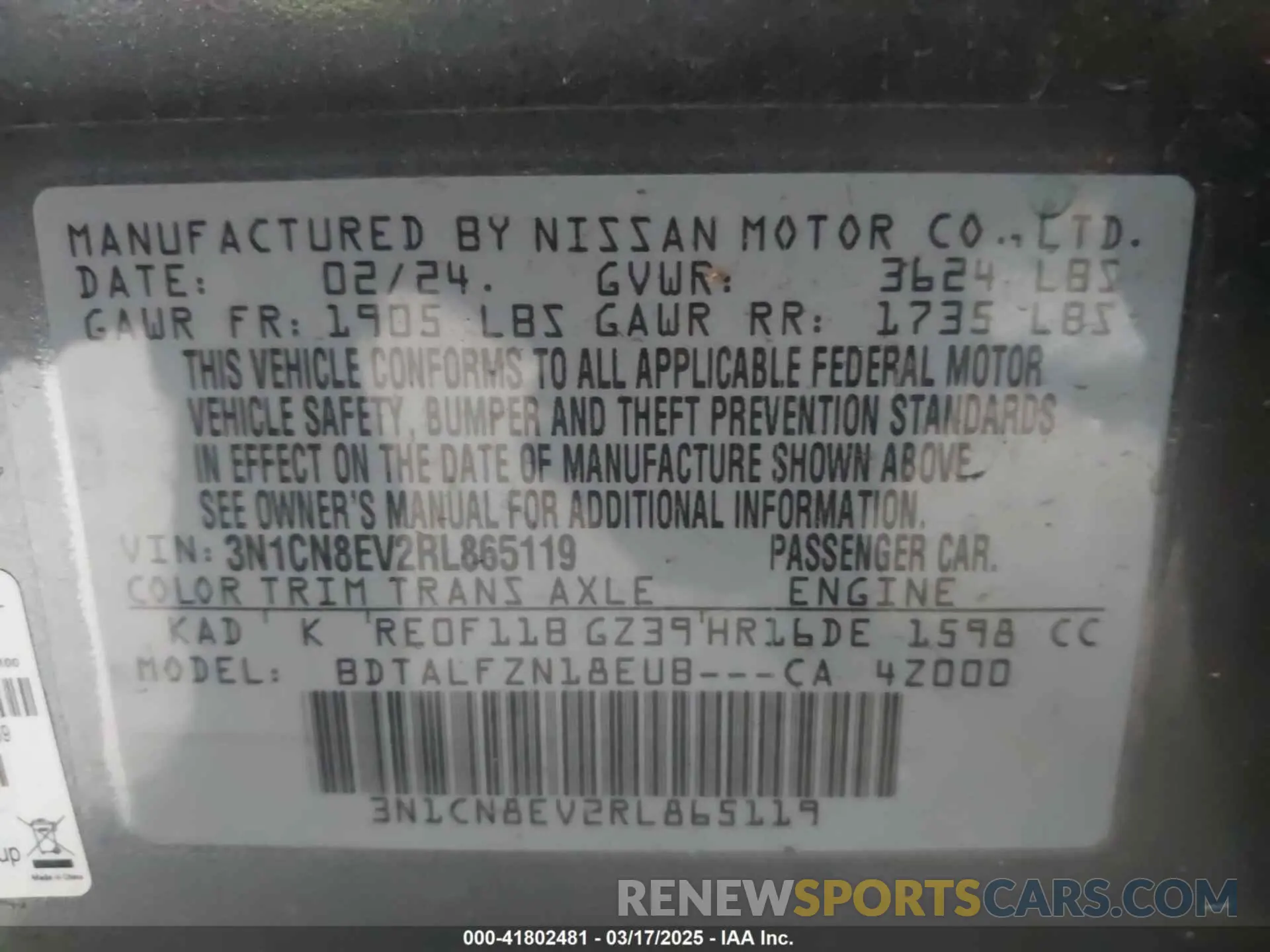 9 Photograph of a damaged car 3N1CN8EV2RL865119 NISSAN VERSA 2024
