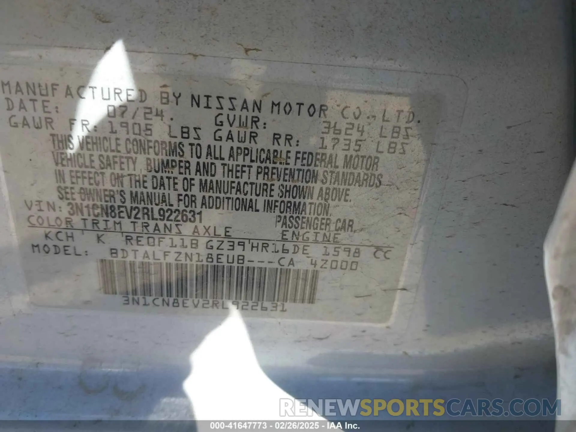 9 Photograph of a damaged car 3N1CN8EV2RL922631 NISSAN VERSA 2024