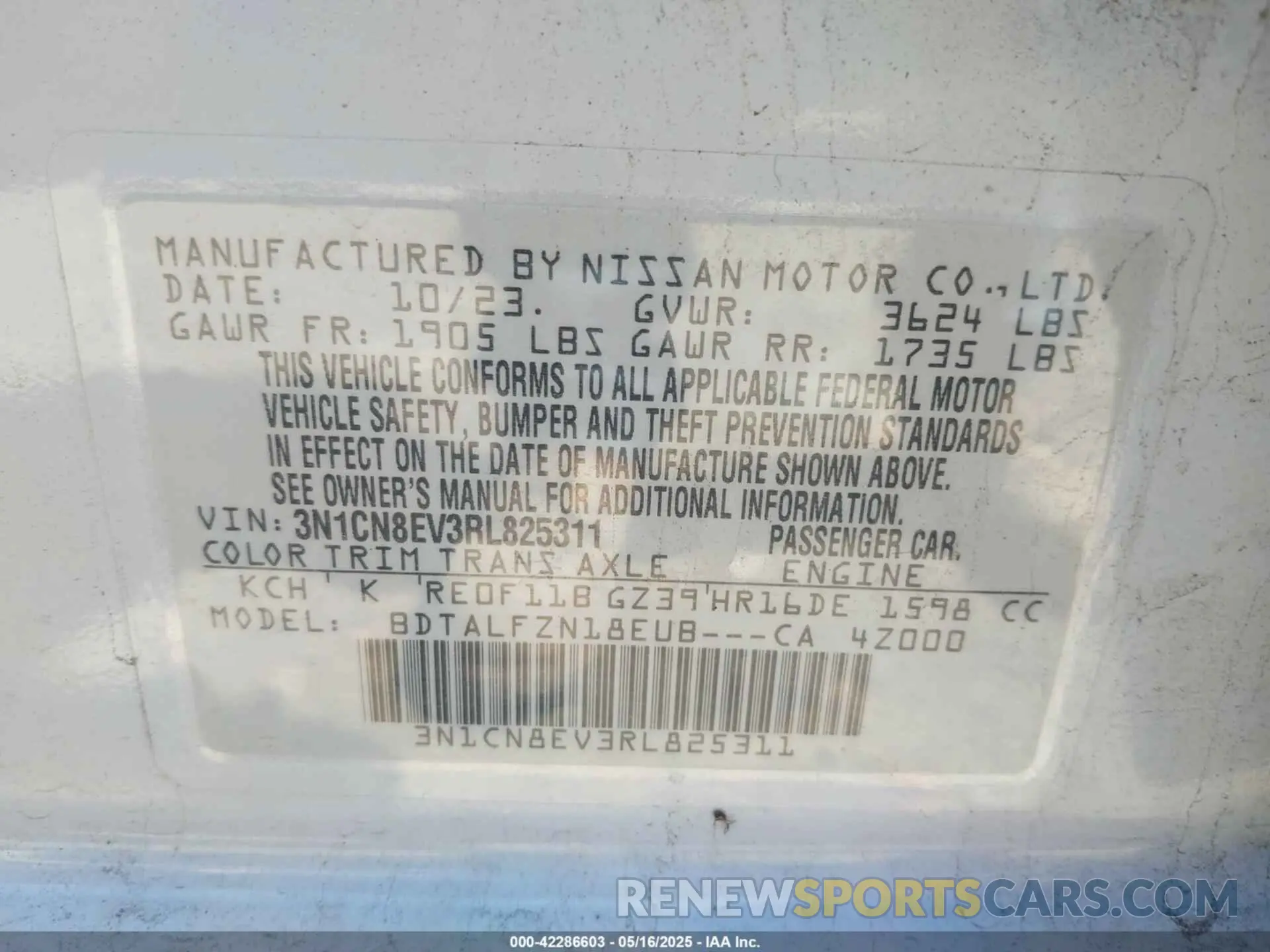 9 Photograph of a damaged car 3N1CN8EV3RL825311 NISSAN VERSA 2024