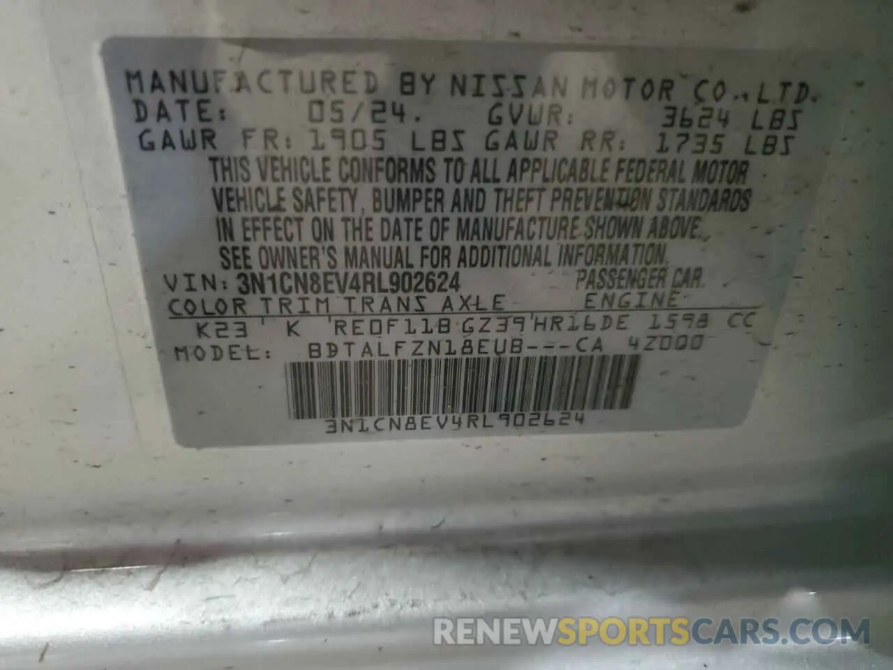 12 Photograph of a damaged car 3N1CN8EV4RL902624 NISSAN VERSA 2024