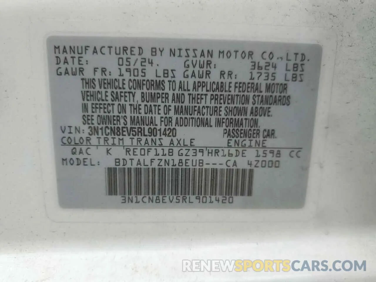 13 Photograph of a damaged car 3N1CN8EV5RL901420 NISSAN VERSA 2024