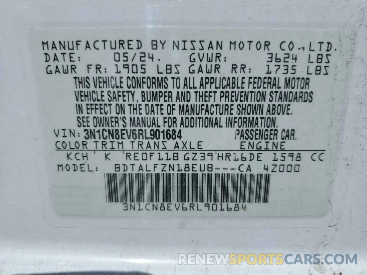 12 Photograph of a damaged car 3N1CN8EV6RL901684 NISSAN VERSA 2024