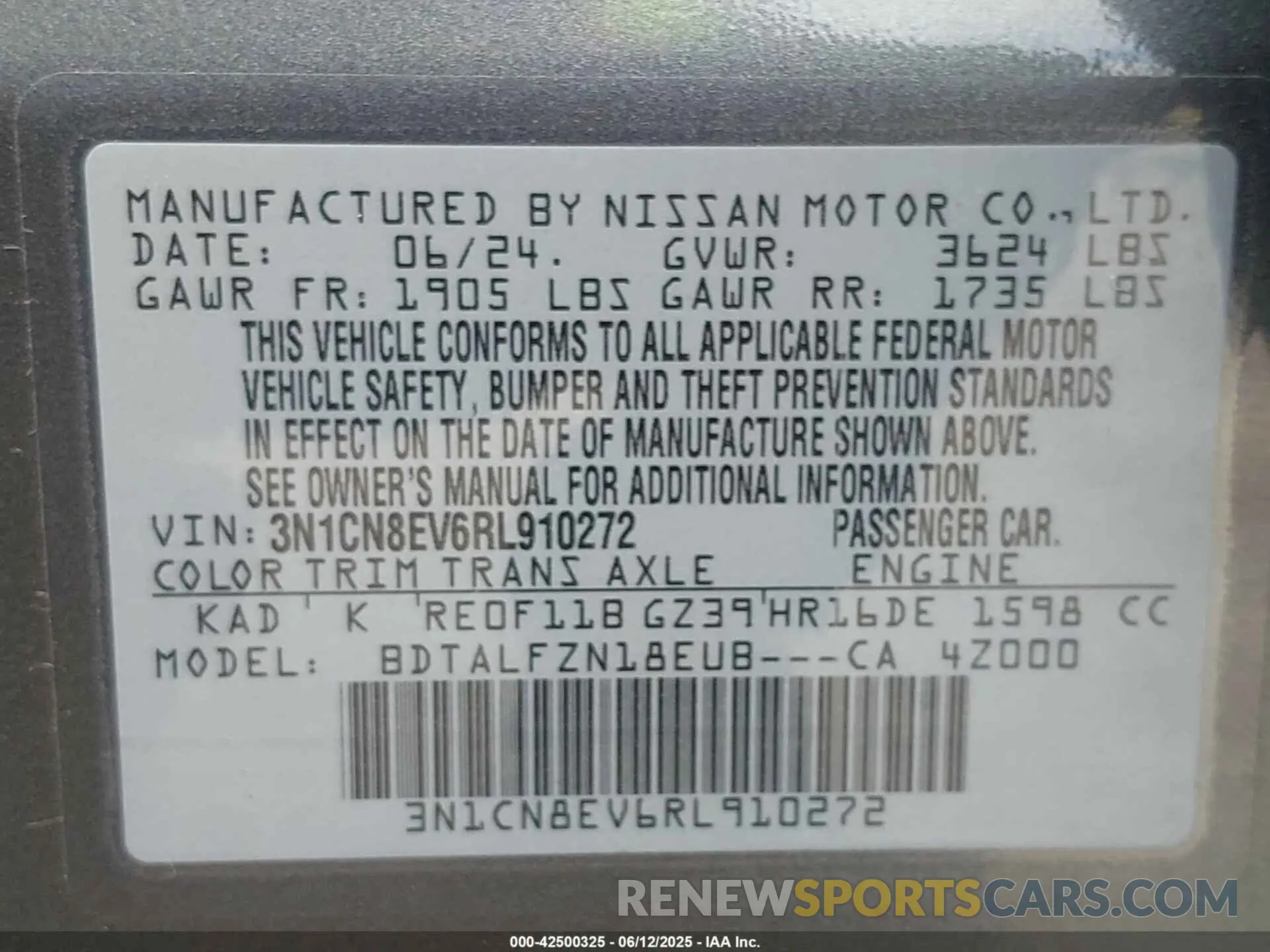 9 Photograph of a damaged car 3N1CN8EV6RL910272 NISSAN VERSA 2024