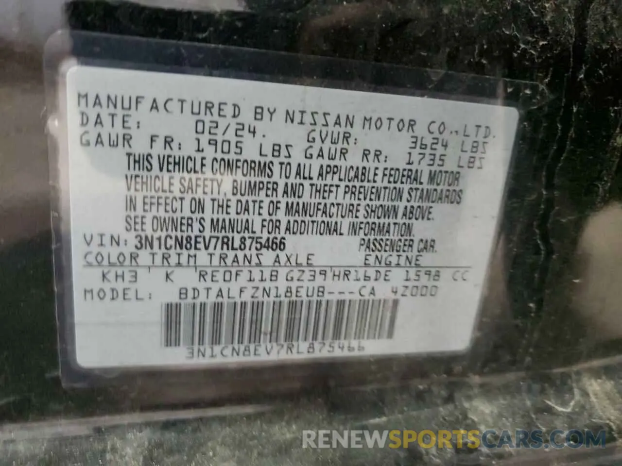 13 Photograph of a damaged car 3N1CN8EV7RL875466 NISSAN VERSA 2024