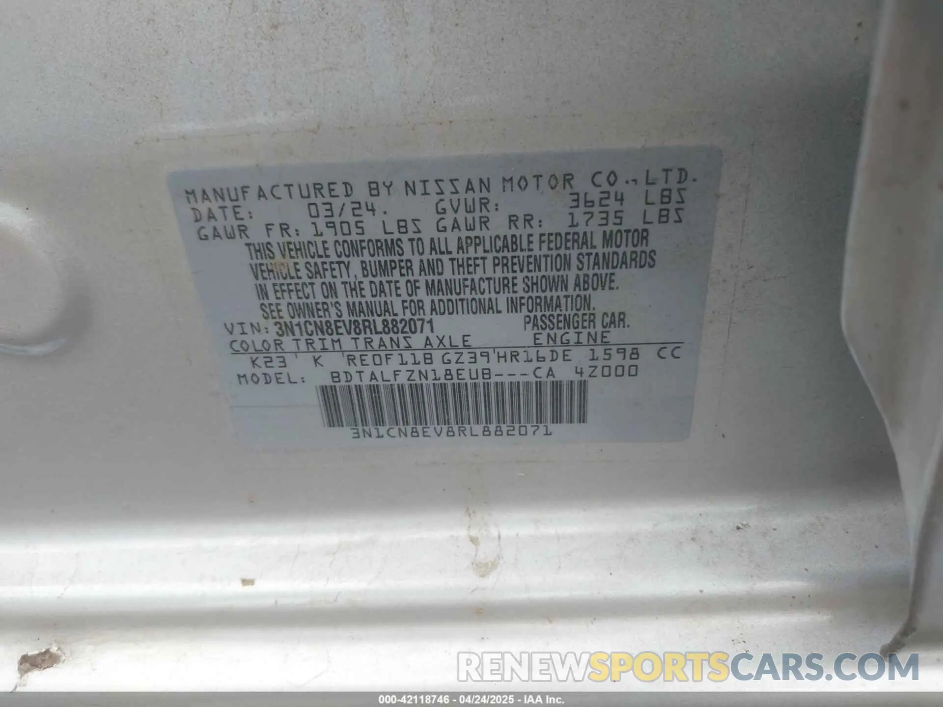 8 Photograph of a damaged car 3N1CN8EV8RL882071 NISSAN VERSA 2024