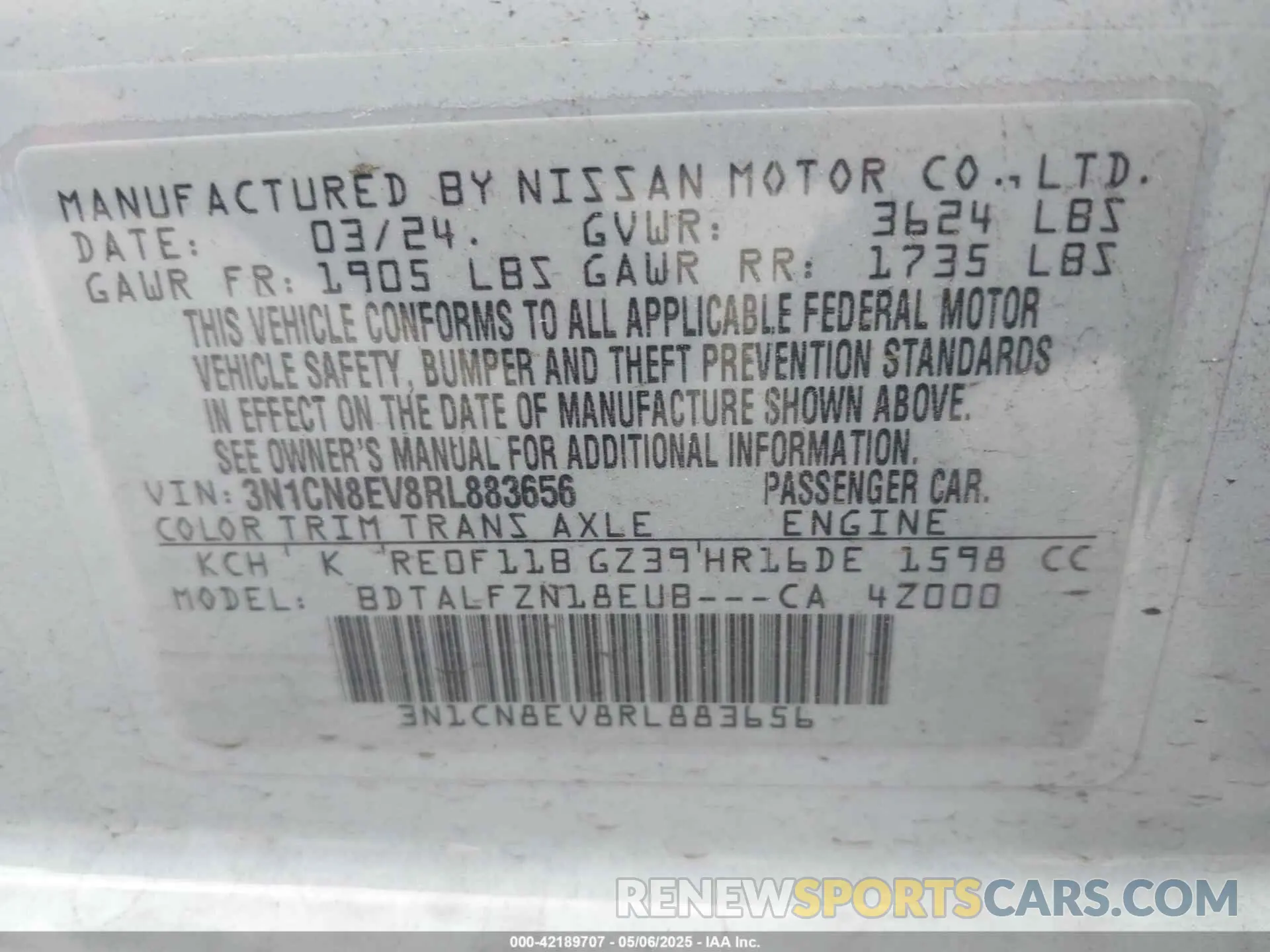 9 Photograph of a damaged car 3N1CN8EV8RL883656 NISSAN VERSA 2024