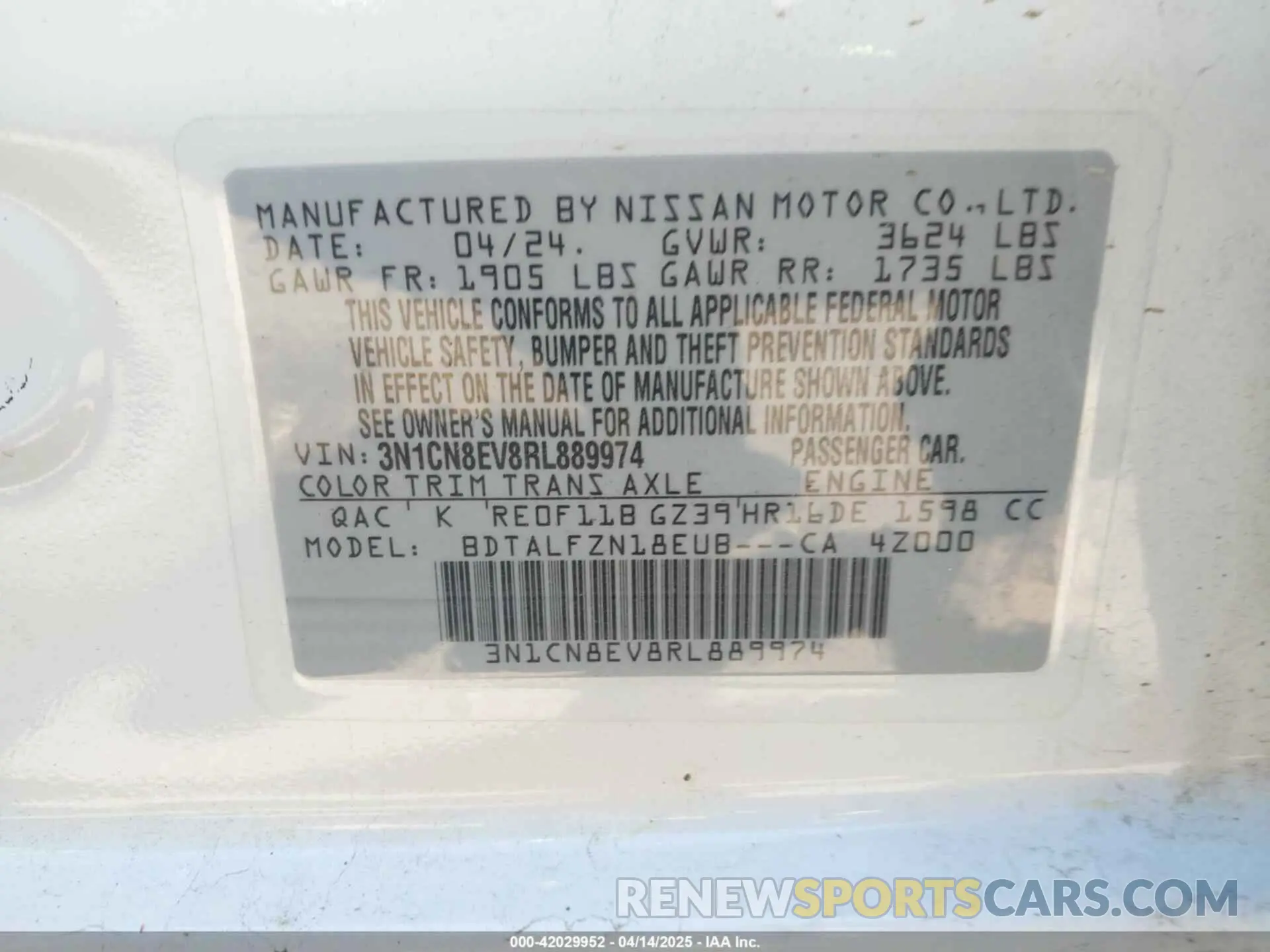 9 Photograph of a damaged car 3N1CN8EV8RL889974 NISSAN VERSA 2024