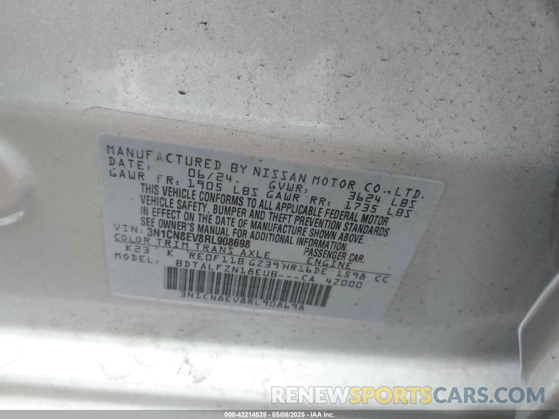 9 Photograph of a damaged car 3N1CN8EV8RL908698 NISSAN VERSA 2024