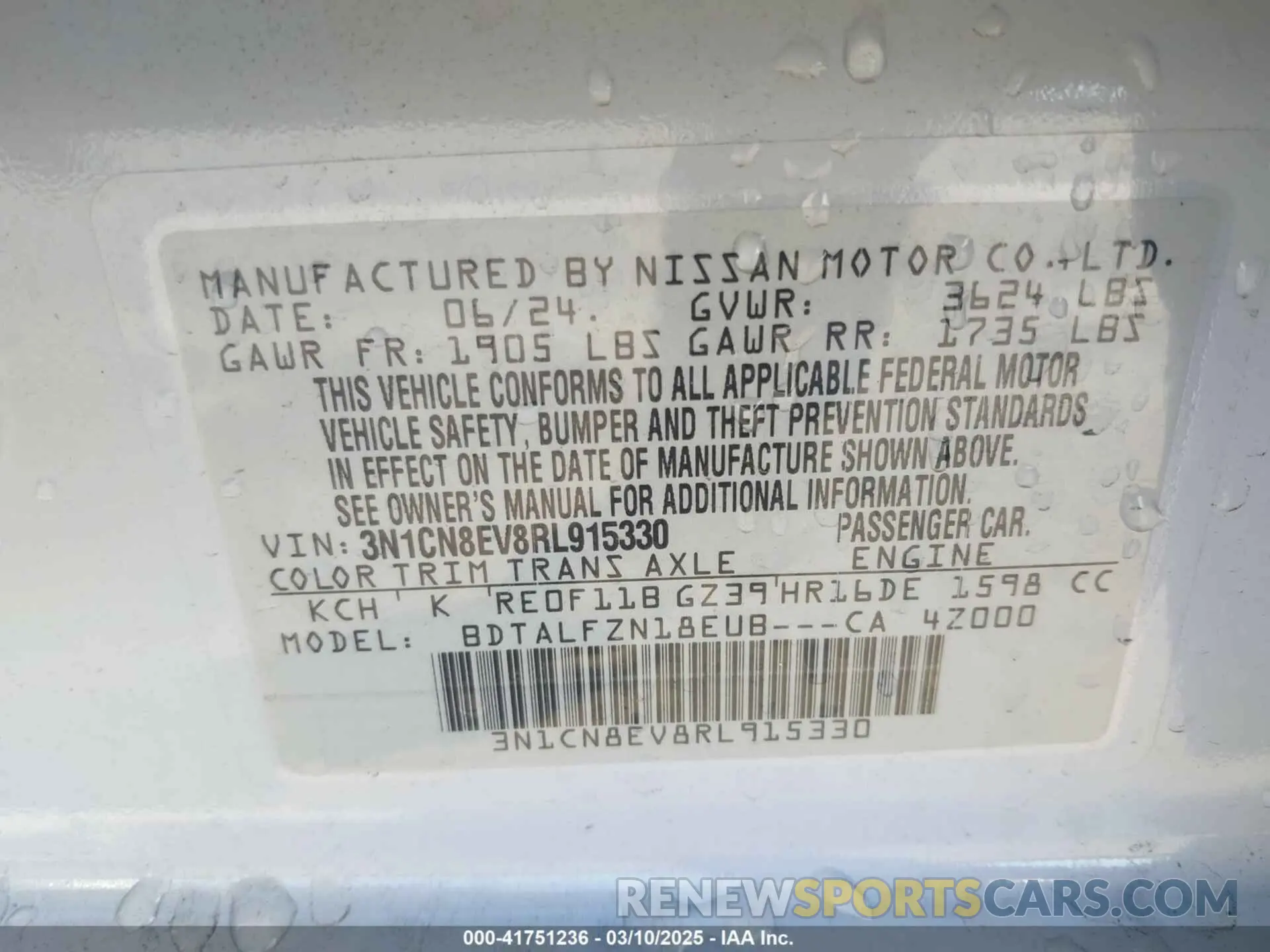 9 Photograph of a damaged car 3N1CN8EV8RL915330 NISSAN VERSA 2024
