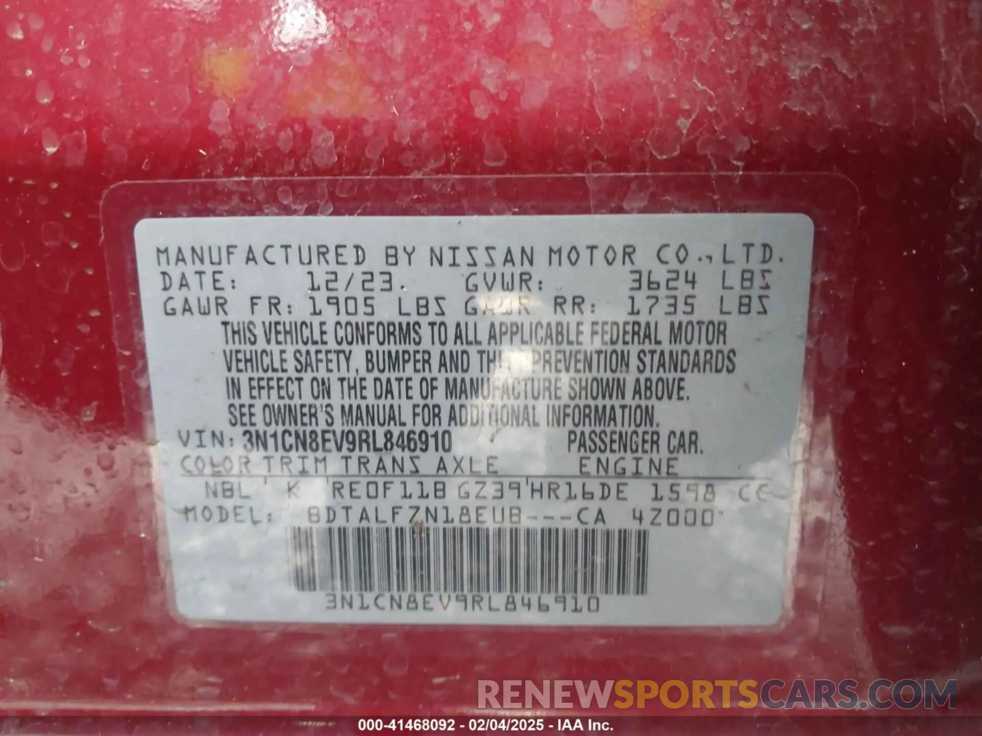 9 Photograph of a damaged car 3N1CN8EV9RL846910 NISSAN VERSA 2024