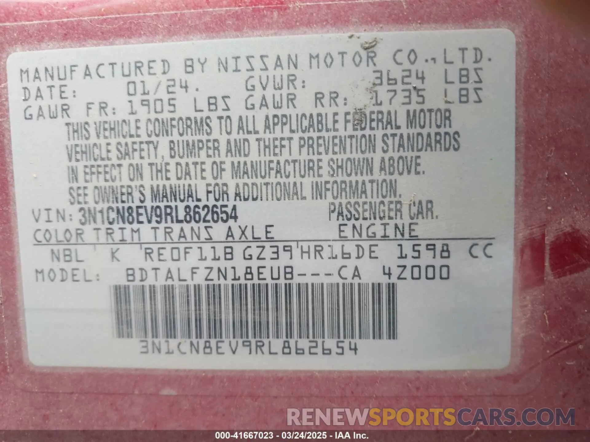 9 Photograph of a damaged car 3N1CN8EV9RL862654 NISSAN VERSA 2024