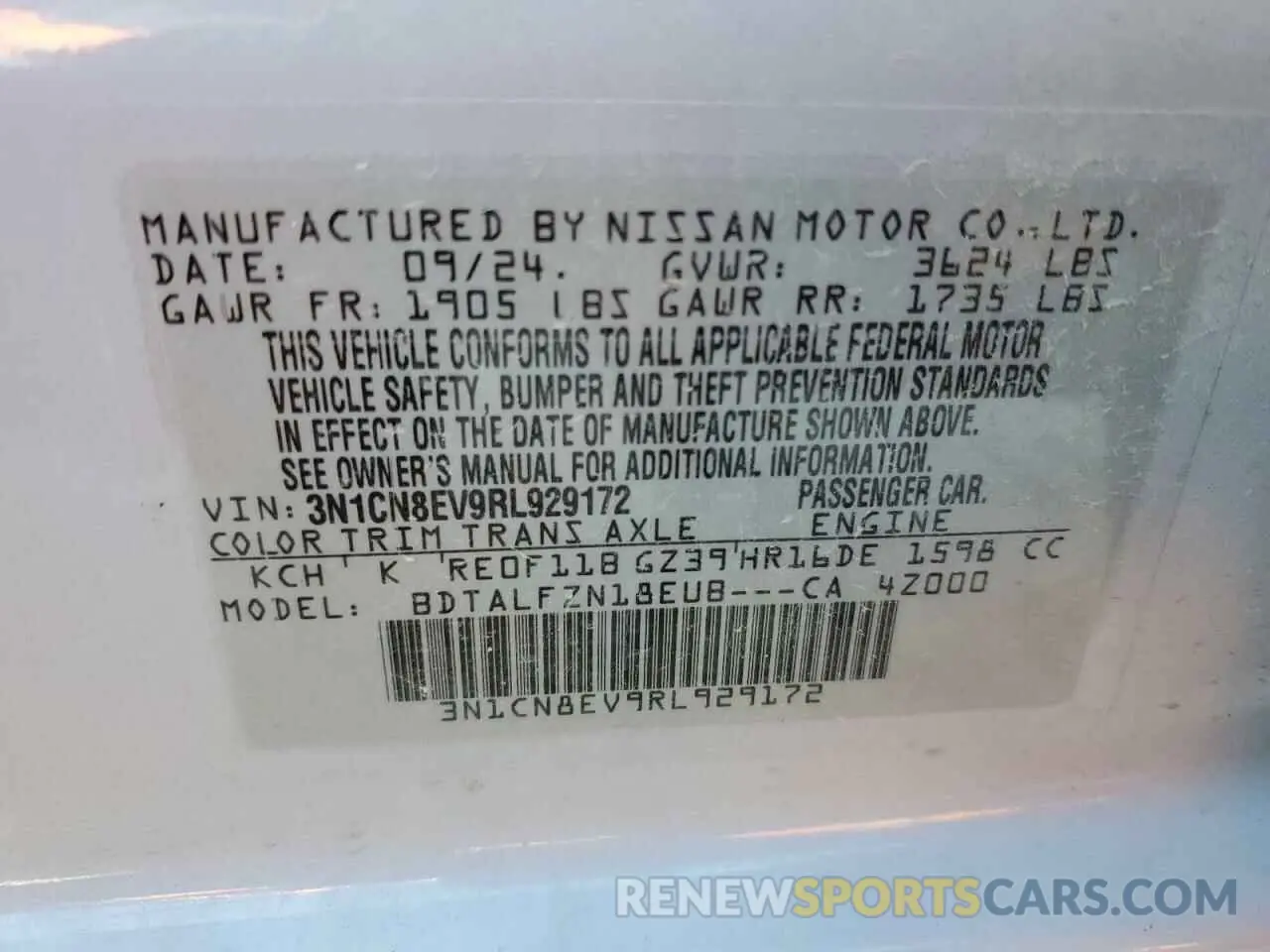 13 Photograph of a damaged car 3N1CN8EV9RL929172 NISSAN VERSA 2024