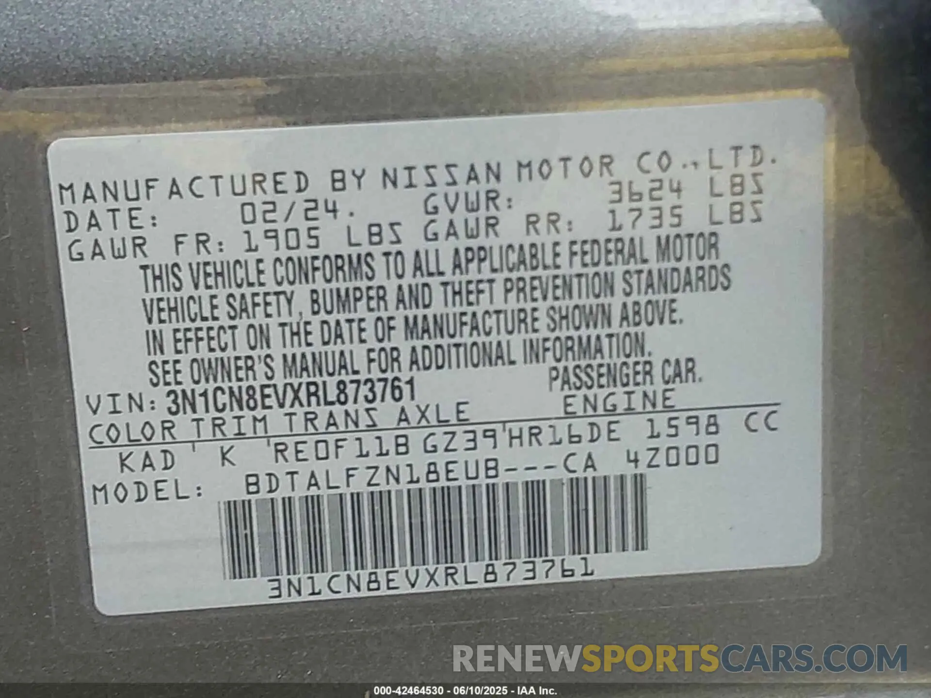 9 Photograph of a damaged car 3N1CN8EVXRL873761 NISSAN VERSA 2024