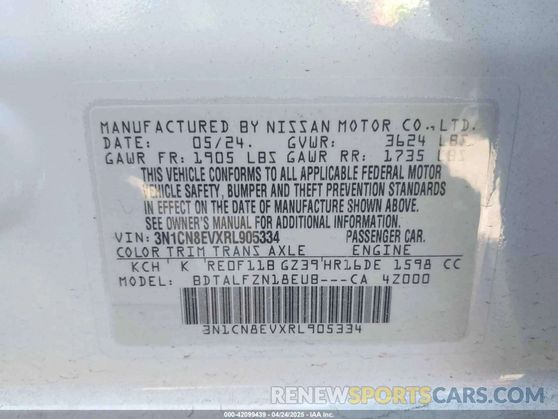 9 Photograph of a damaged car 3N1CN8EVXRL905334 NISSAN VERSA 2024