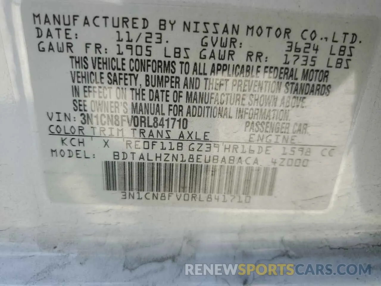 12 Photograph of a damaged car 3N1CN8FV0RL841710 NISSAN VERSA 2024